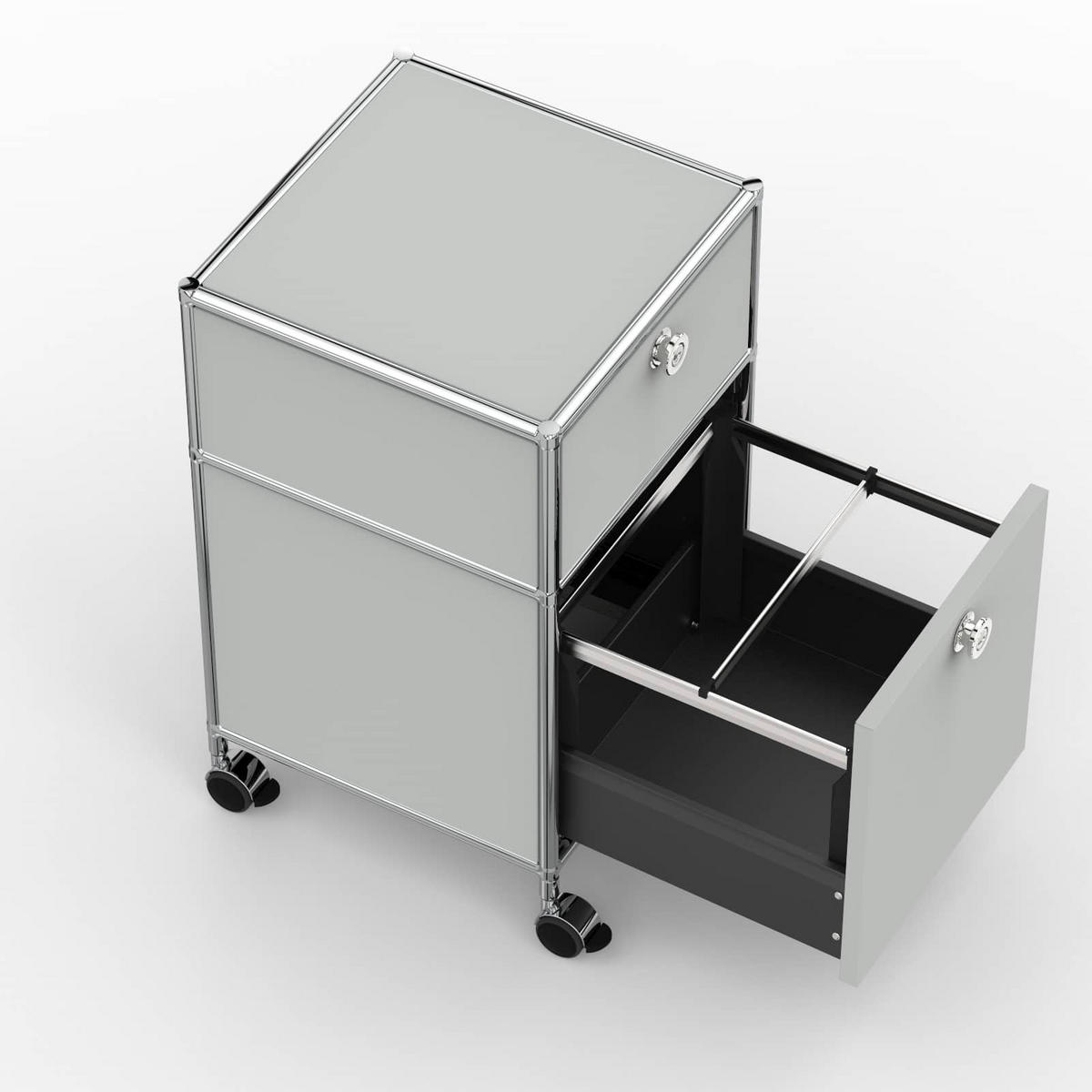 BÜRO-ROLLCONTAINER, Metall, 40 cm, 1 Schublade + 1 Hängeregistratur, Lichtgrau - Chromfarben/Silberfarben, Metall (40/68.2/39.7cm) - Versee