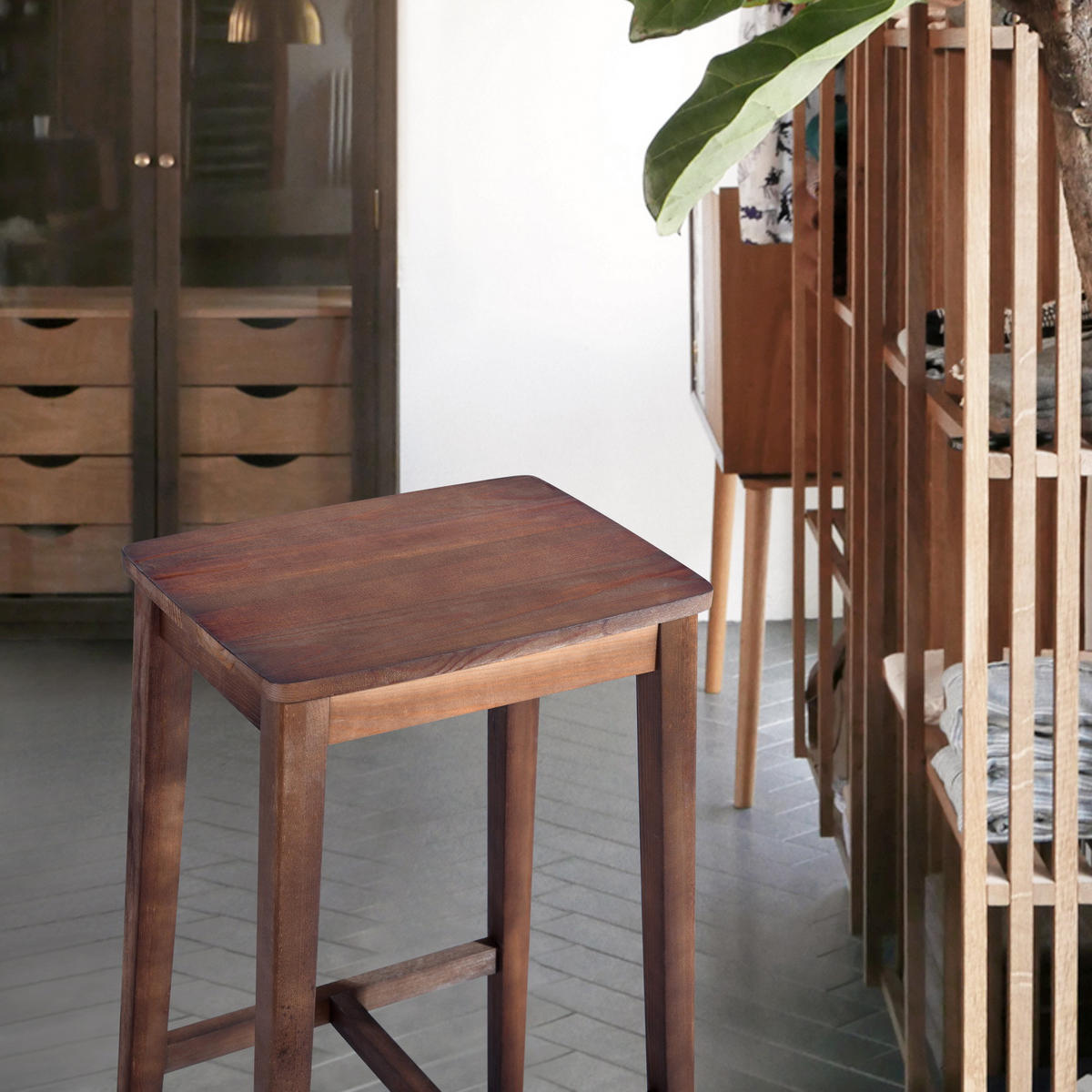 HOCKER 2er-Set Holz - Walnussfarben, Holz (40/74/44cm) - Urban Meuble