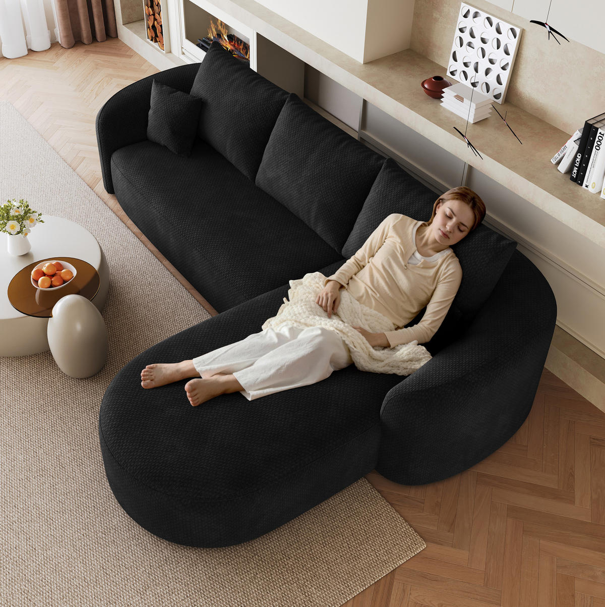 ECKSOFA 266/168/85 cm schwarz aus Stoff ohne Montage - Schwarz, Textil (168/266cm) - OKWISH