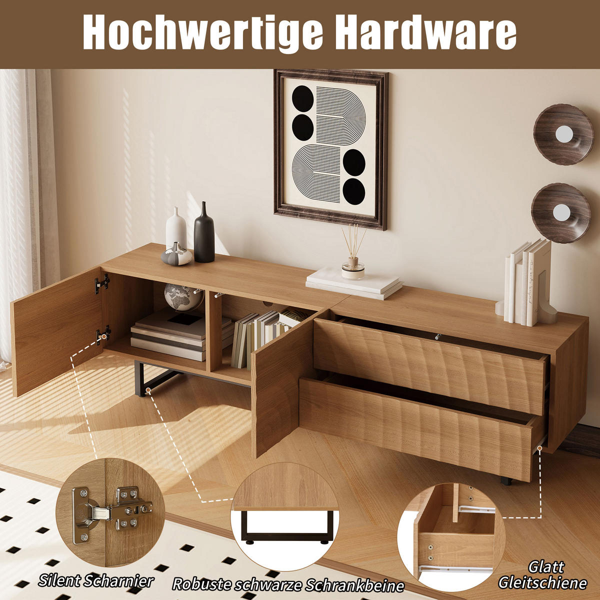 TV-SCHRANK 180x38x51.5 Niedrig 3D-Textur Modernes Design - Naturfarben, Holzwerkstoff (38/51.5/180cm) - FLIEKS