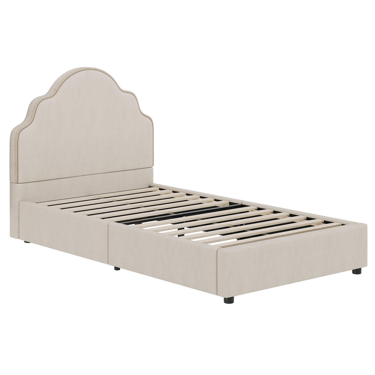 POLSTERBETT 90x200cm Kinderbett Leinen Beige Kopfteil - Beige, Naturmaterialien (90/200cm) - FLIEKS