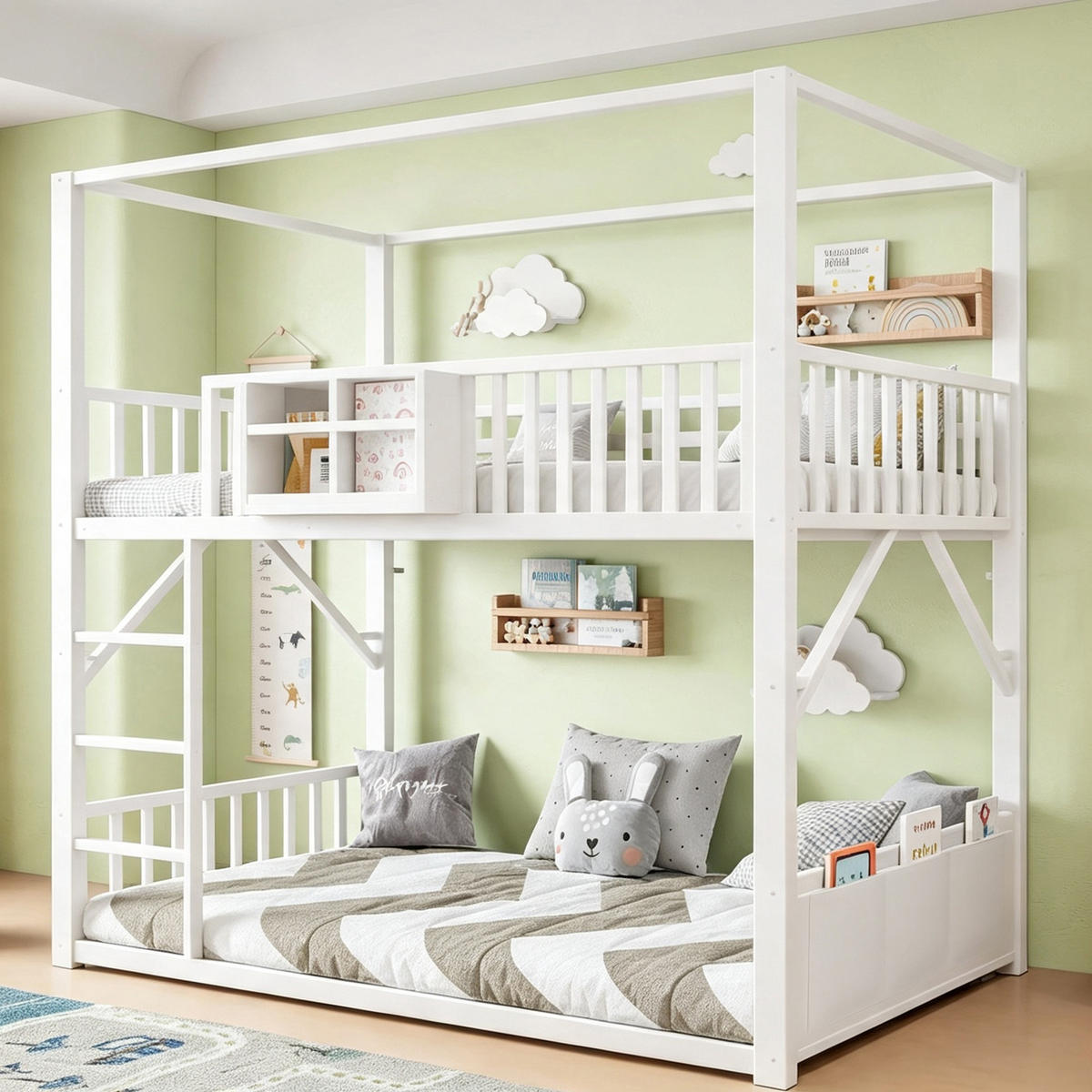 ETAGENBETT 90/200 cm Metall mit Dachdesign, DE-41590, in Weiß - Weiß, Metall (90/200cm) - ComfortXL