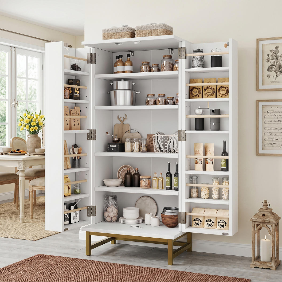 KÜCHENSCHRANK Sideboard Verstellbare Böden Weiß Gold - Weiß, Holzwerkstoff (60/130/40cm) - FLIEKS