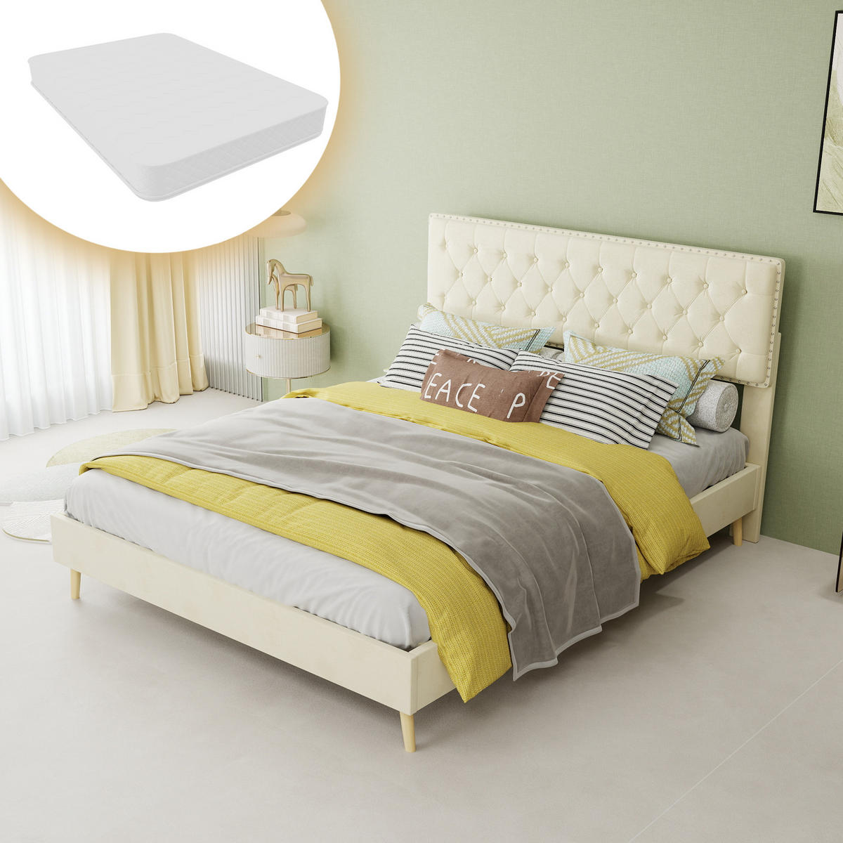 POLSTERBETT 140/200 cm DE-32971 mit Matratze Beige - Beige, Metall (140/200cm) - ComfortXL