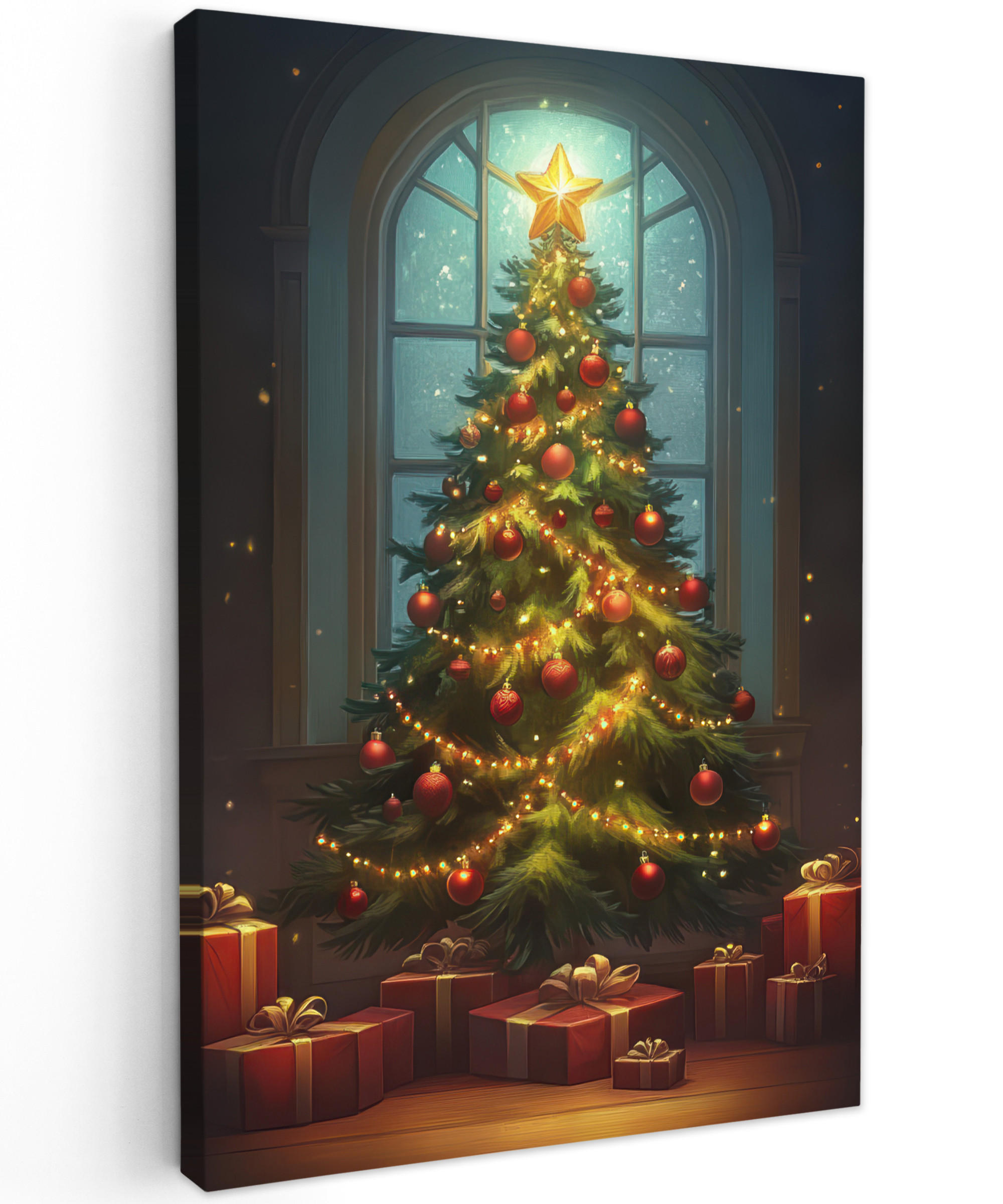 LEINWANDBILD Weihnachtsbaum - Geschenk - Winter Deko Groß 90x140 cm - Grün, Textil (90/140cm) - MuchoWow