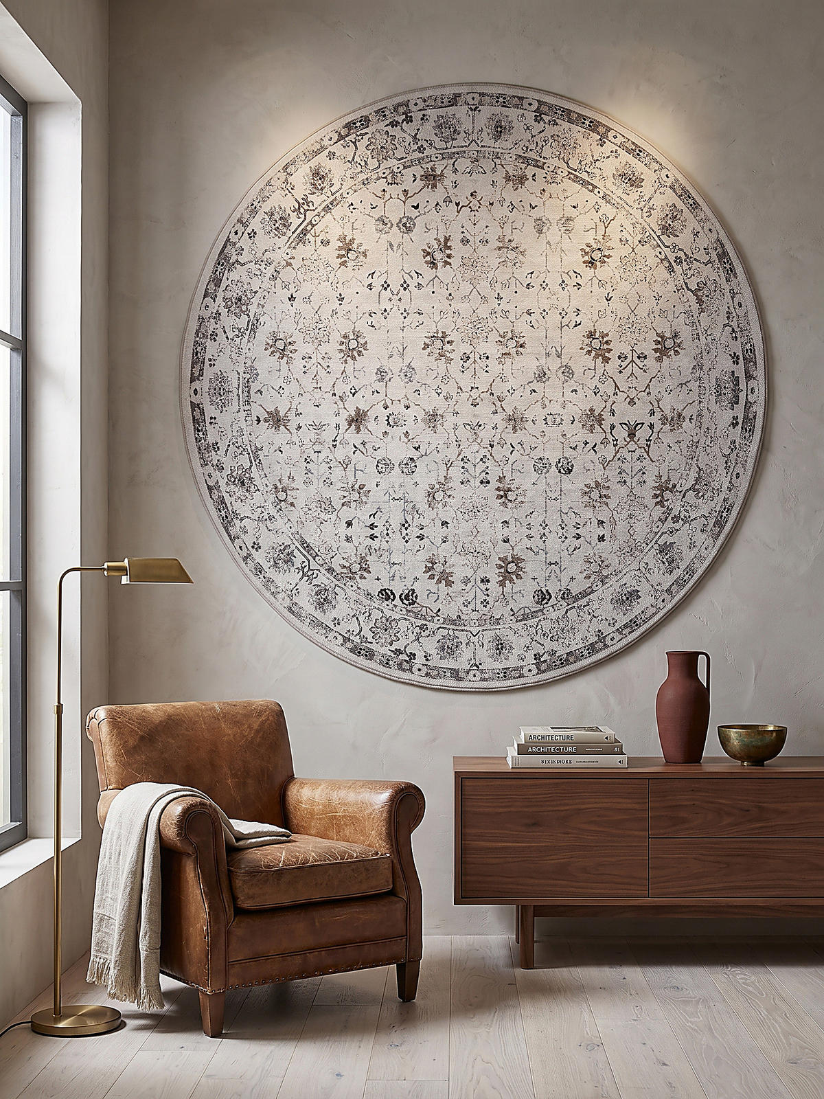 TEPPICH Kurzflor, waschbar, mit floralen Ornamenten, VERNANTE in Creme, Ø 200 cm - Beige, Textil (200/200cm) - KADIMA DESIGN
