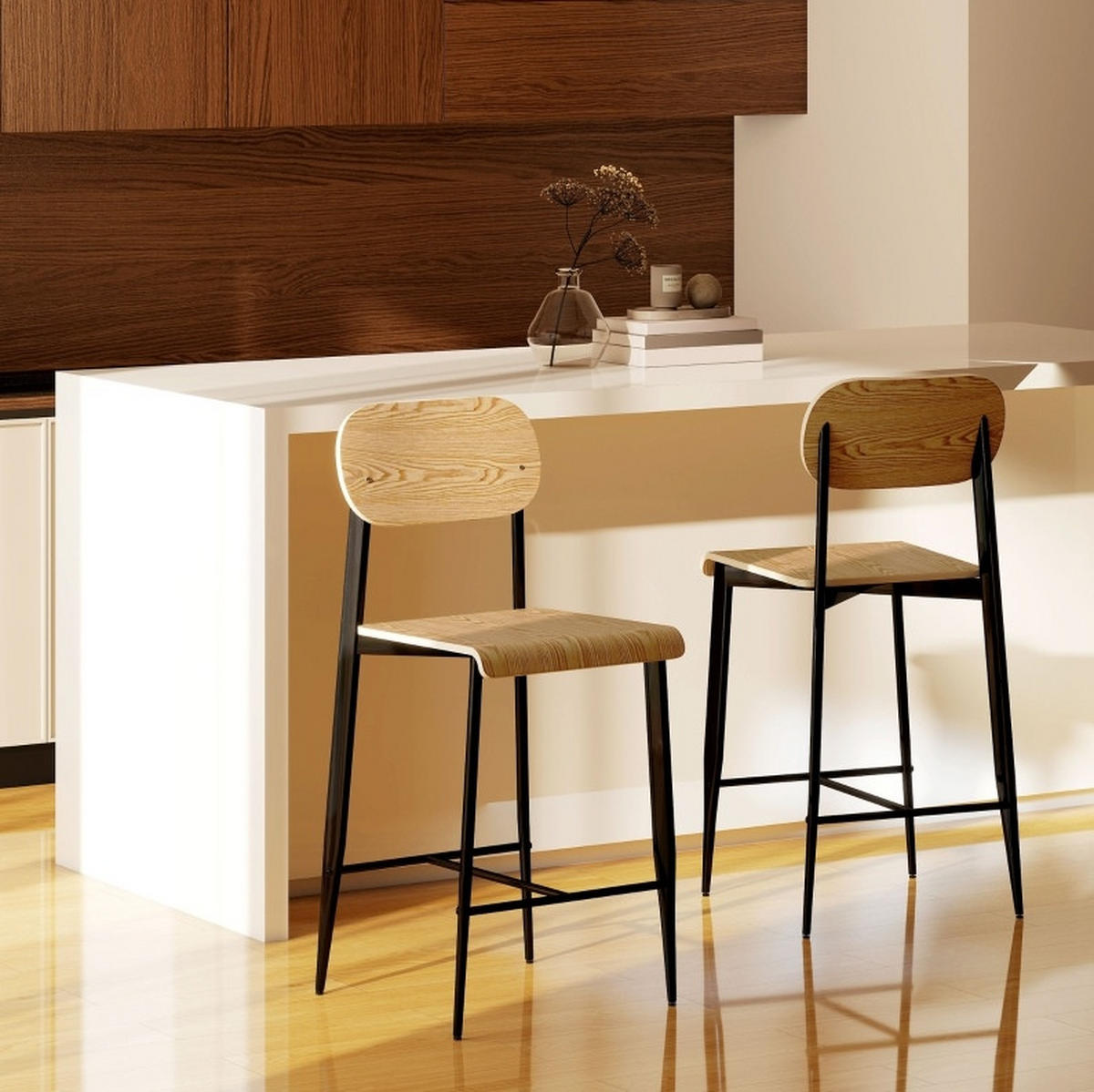 BARHOCKER Naturfarben mit Fußstütze, Sitzhöhe 66 cm - Naturfarben, Metall (43/103/55cm) - MIVRAY