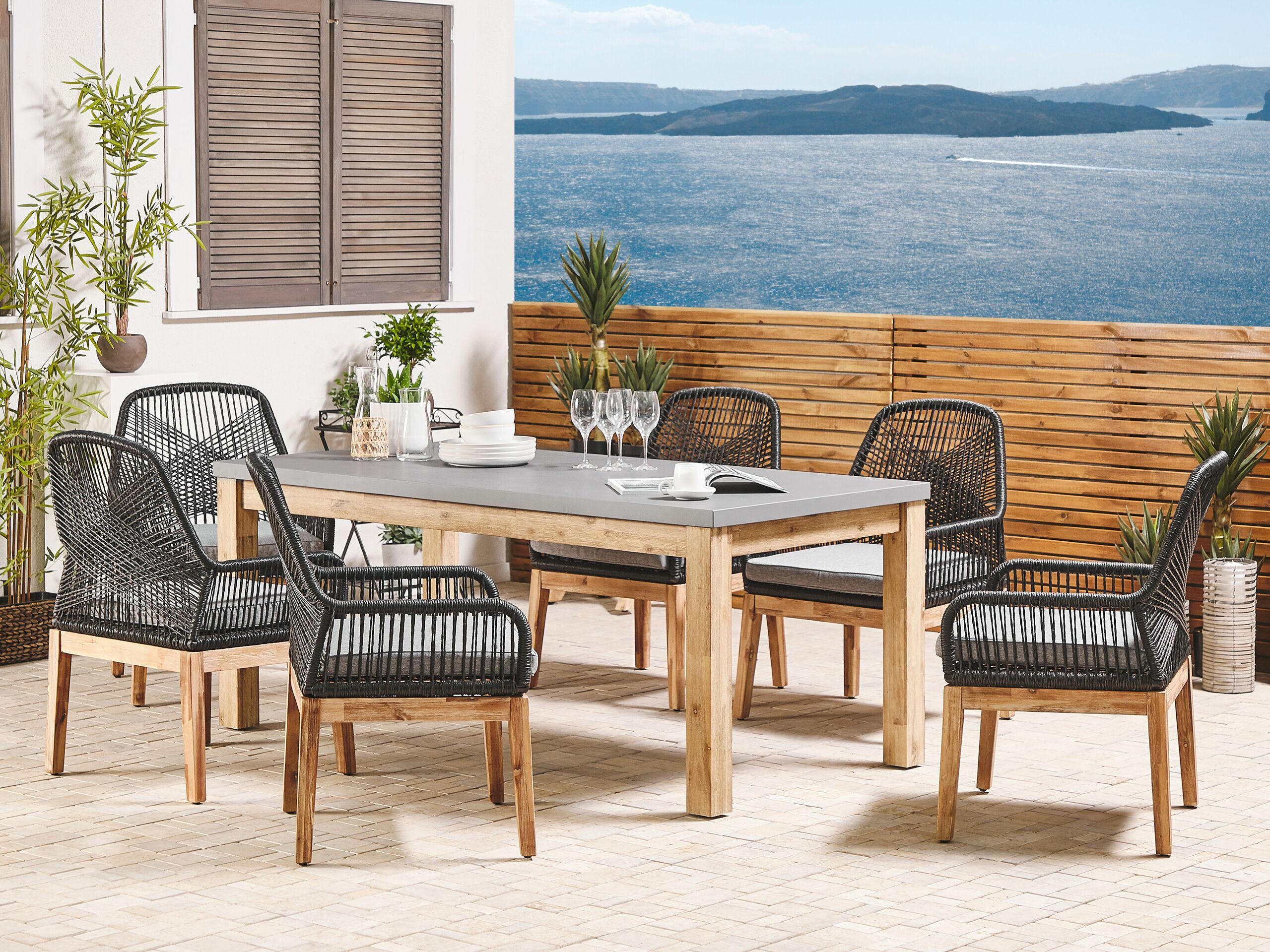 GARTENSTUHL 2er-Set Massivholz hellgrau Olbia - Hellbraun/Schwarz, Kunststoff (64/89/71cm) - Beliani