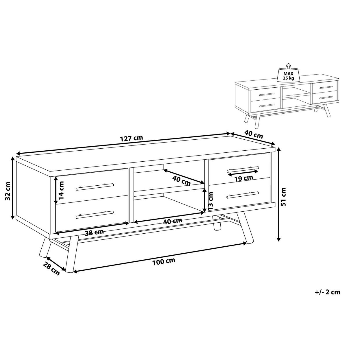 TV-MÖBEL Hellbraun, Schwarz ATLANTA 40/127/51 cm - Hellbraun, Holzwerkstoff (127/51/40cm) - Beliani