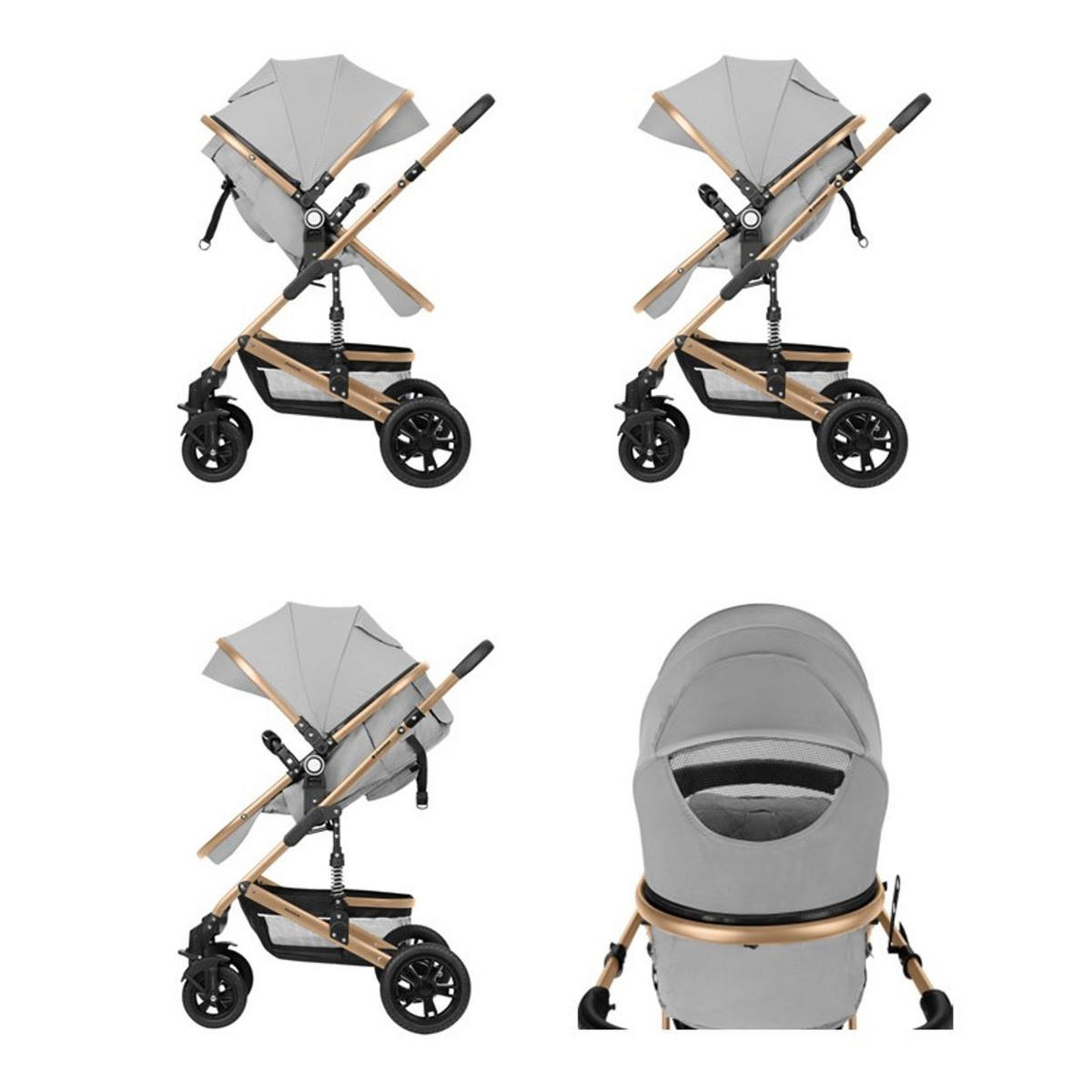 KOMBIKINDERWAGEN Amaia 3 in 1 grau Size Babyschale umbaubar Federung Tasche - Grau, Metall (86/50/107cm) - Kikka boo