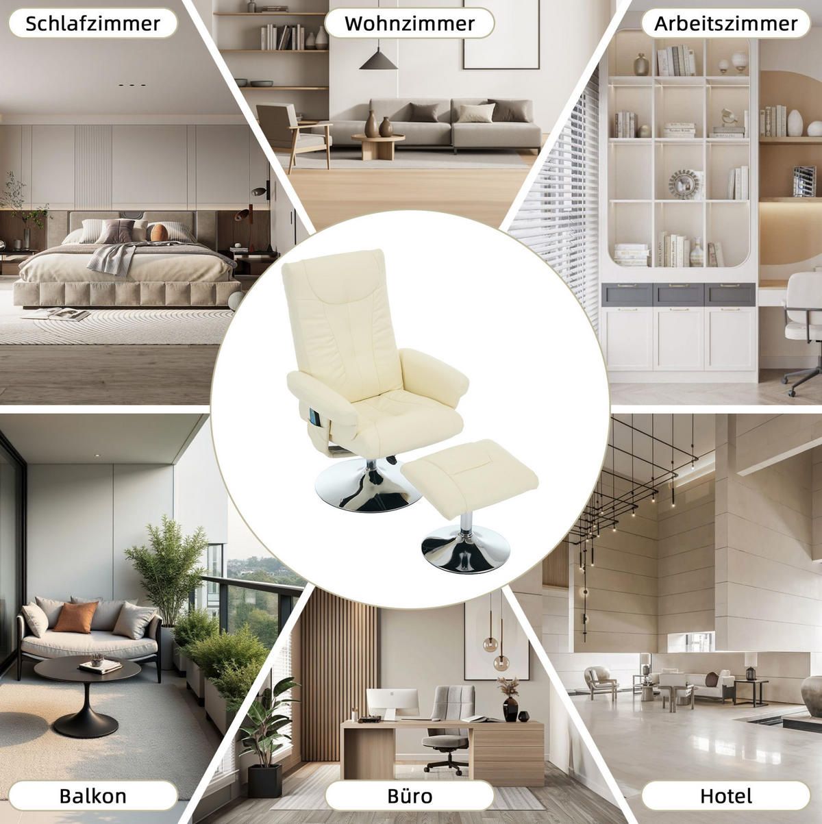 MASSAGESESSEL 76/75/103 cm mit Heizfunktion und 5-Punkt-Massage - Beige, Kunststoff (75/103/76cm) - BEAOK