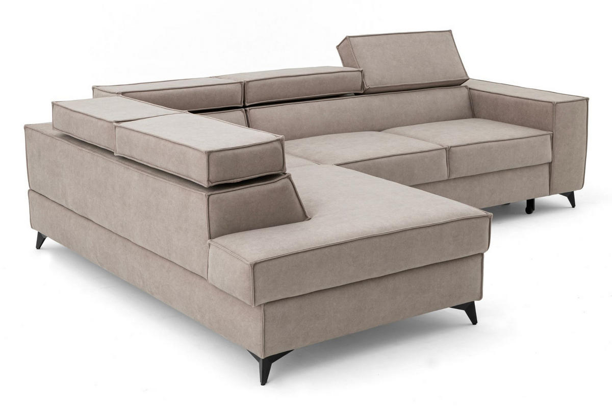ECKSOFA PURE L Links mit Schlaffunktion 127x199 Velours Creme - Creme/Schwarz, Holz/Textil (281/204cm) - Muffo