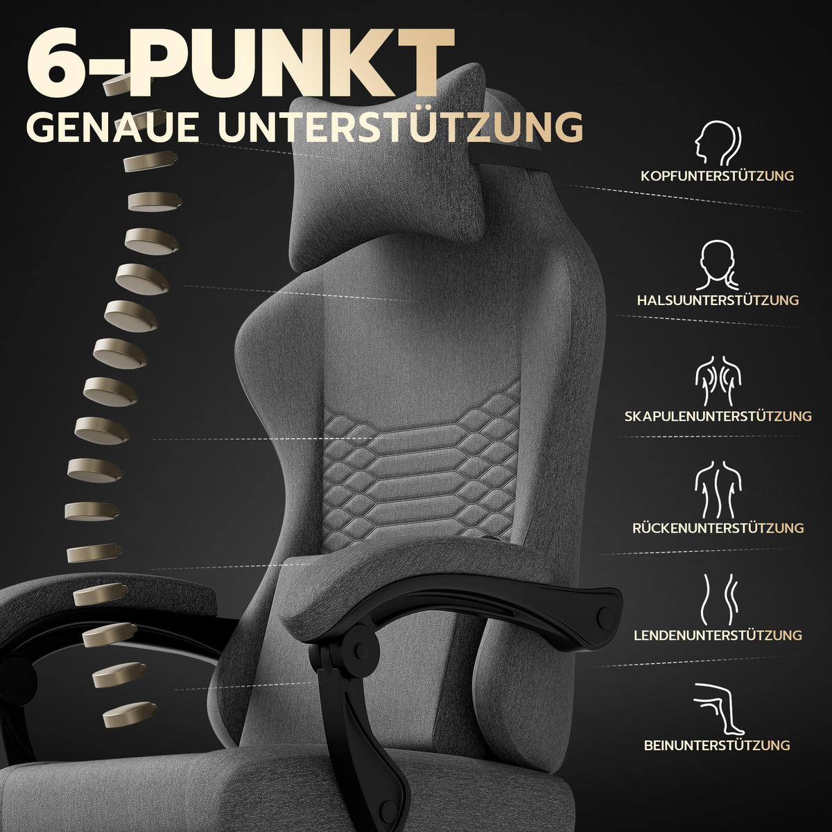 GAMINGSTUHL Dunkelgrau 58,5/63/120,5 cm - Dunkelgrau, Metall (58.5/120.5/63cm) - PANGIVO