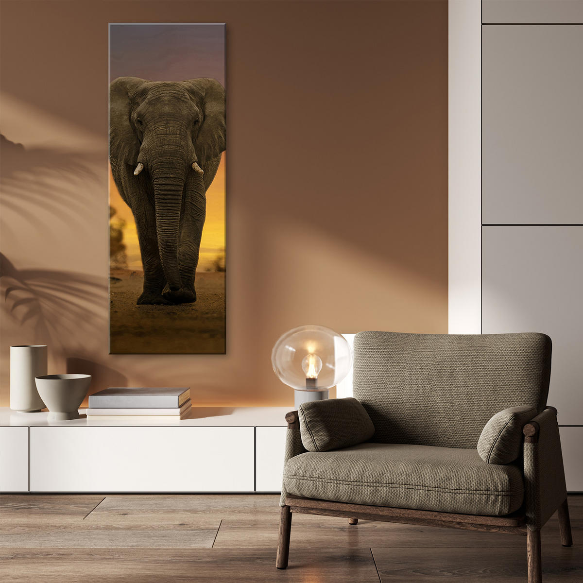 WANDBILD elefant in der wüste - Braun, Textil (30/90cm) - Feeby