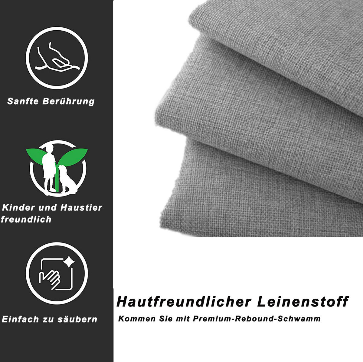 POLSTERBETT 90/200 cm Grau aus Leinen mit Rollbett und Schubladen - Grau, Textil (90/200cm) - OKMYHOME