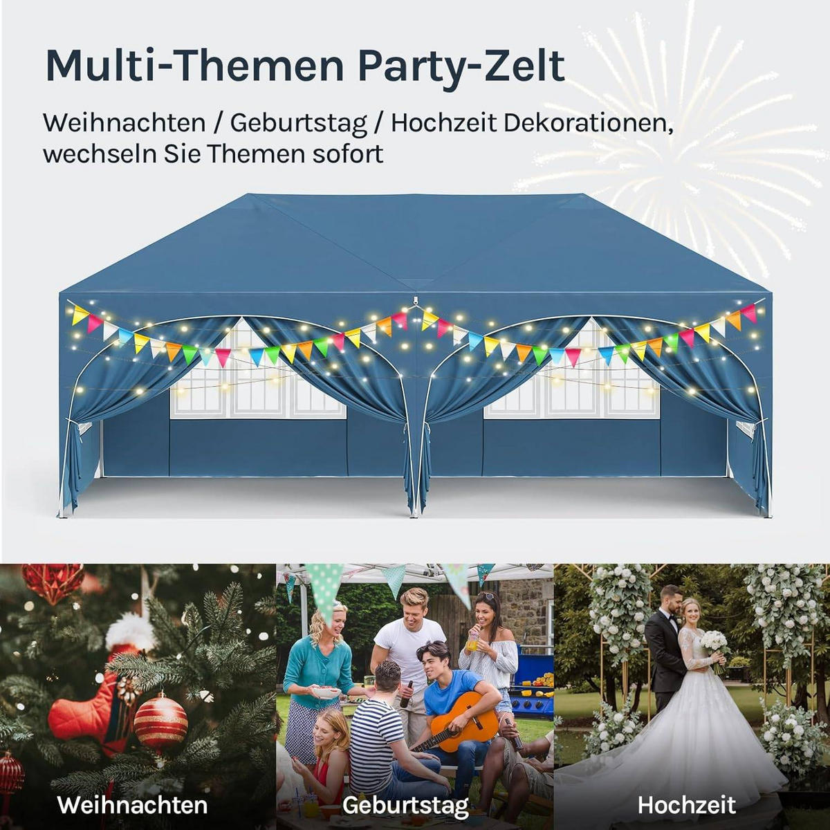 PAVILLON, Faltpavillon 3x6 m, mit 6 Seitenwänden, Grün - Blau, Metall (300/250/600cm) - Woltu
