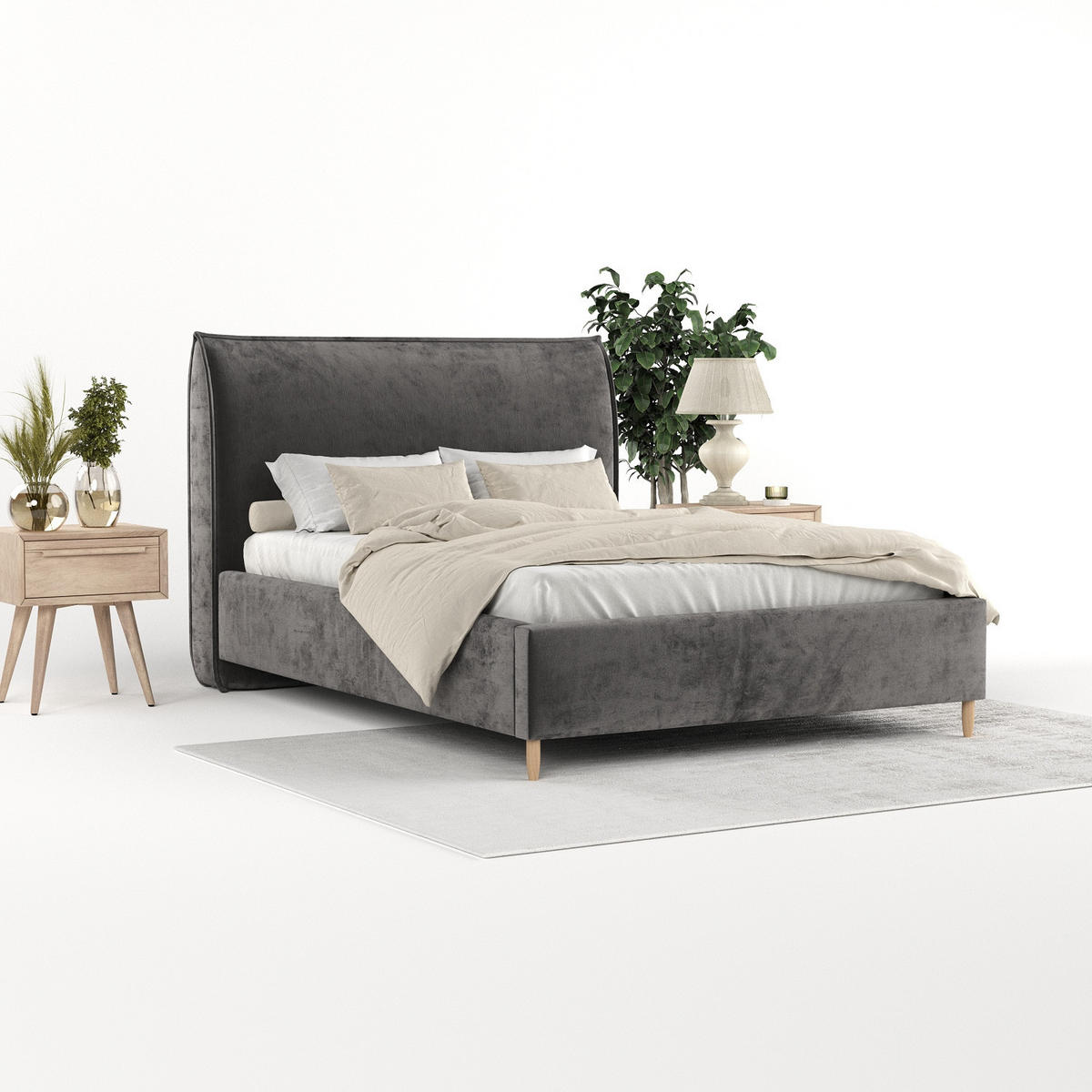 POLSTERBETT Mira 120/200 cm Anthrazit im Lotta Stoff - Anthrazit/Naturfarben, Holz/Holzwerkstoff (120/200cm) - AltaBeds