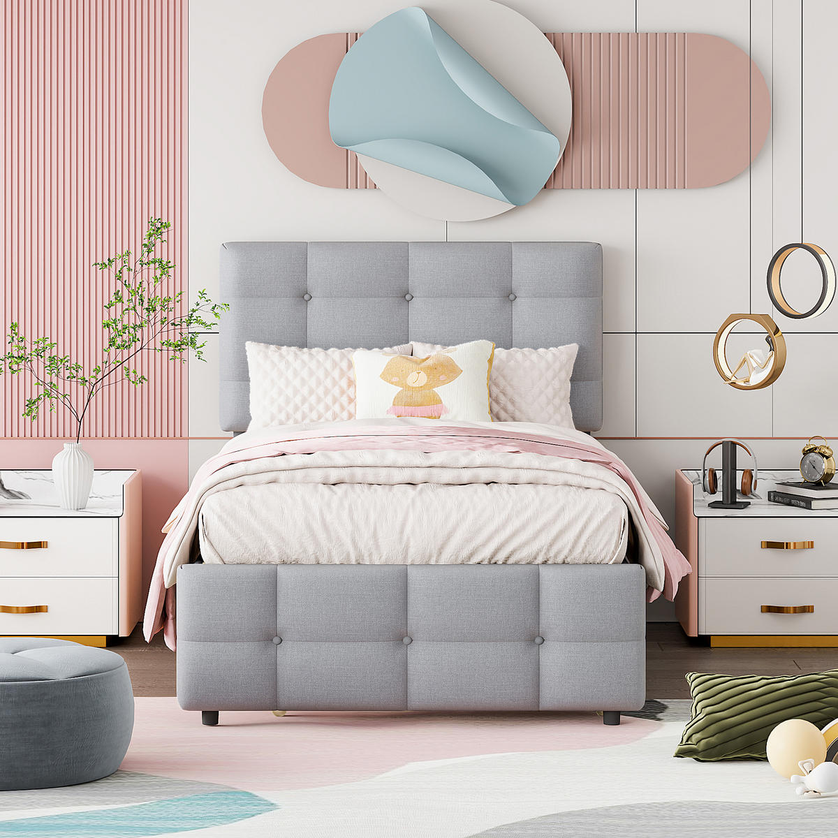 POLSTERBETT 90/200 cm grau mit ausziehbarem Bett und verstellbarem Kopfteil - Grau, Textil (90/200cm) - OKWISH