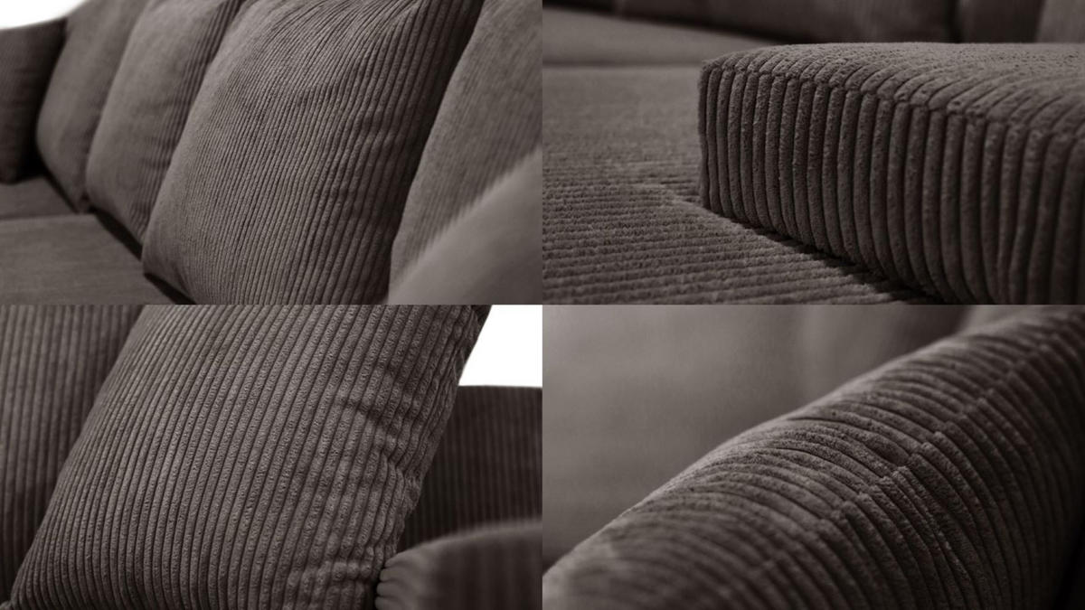 ECKSOFA U-Form Livorno Schlaffunktion Cord-Stoff Braun - Braun, Holz/Kunststoff (348/93/188cm) - Kaiser Möbel