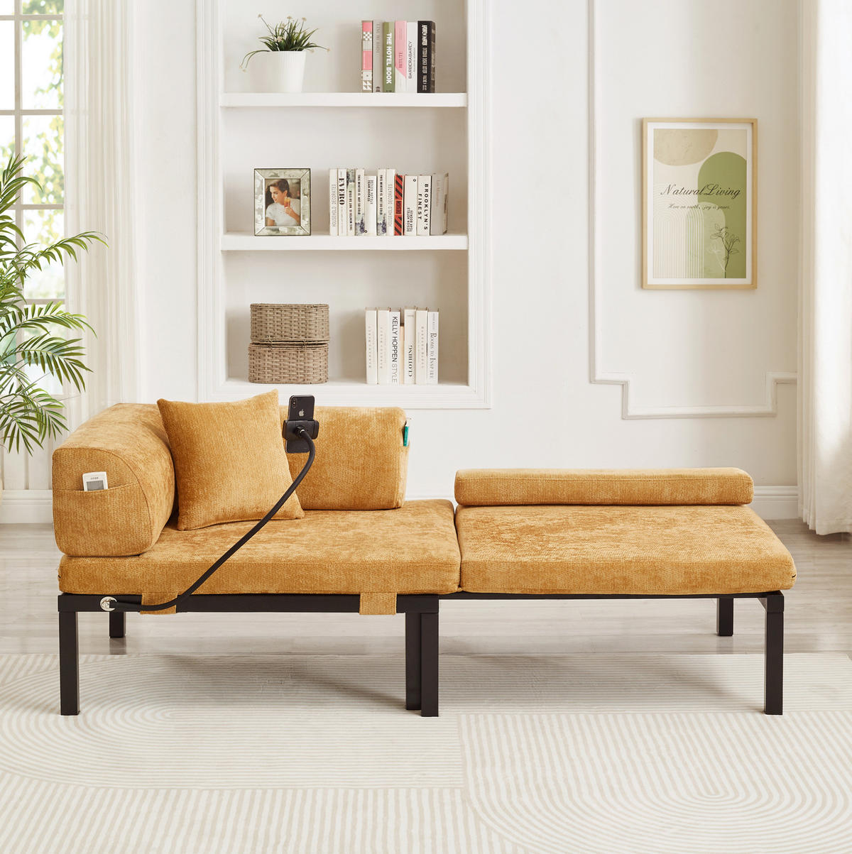 SCHLAFSOFA klappbar mit Ausziehbett Massivholz Samt Yellow - Gelb, Holz (81/64/176cm) - Meubliv