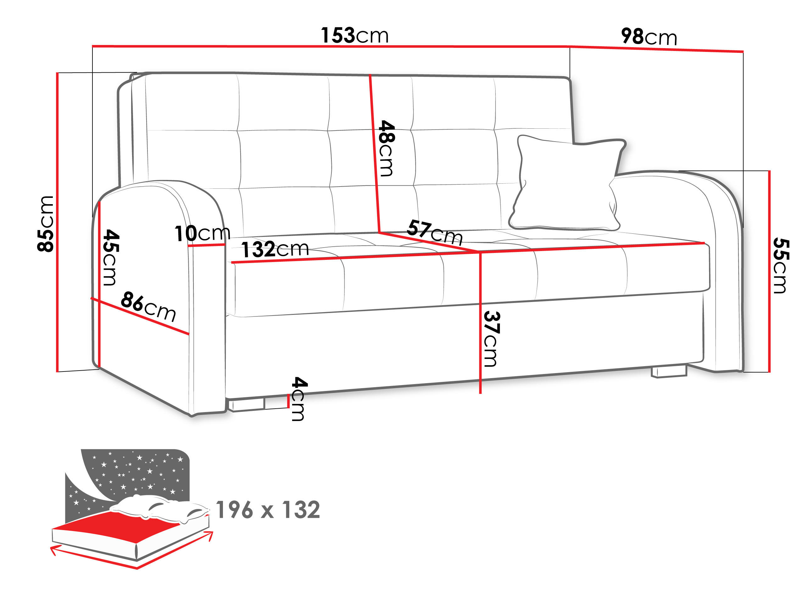 Thumbnail - Mirjan24 Schlafsofa, Dunkelblau, Textil, 3-Sitzer, Rechteckig, 153x85x98 cm, Wohnzimmer, Sofas & Couches, Schlafsofas