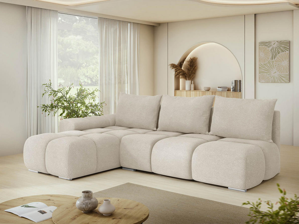 ECKSOFA Bestii, Seite: Links - Creme/Schwarz, Holz/Kunststoff (270/183cm) - MIRJAN24