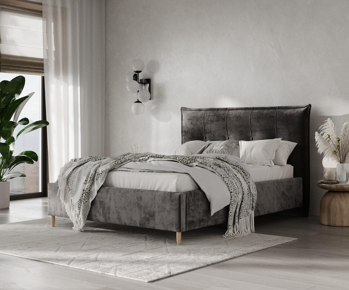 POLSTERBETT Plaza 120/200 cm Anthrazit im Lotta Stoff - Anthrazit/Naturfarben, Holz/Holzwerkstoff (120/200cm) - AltaBeds