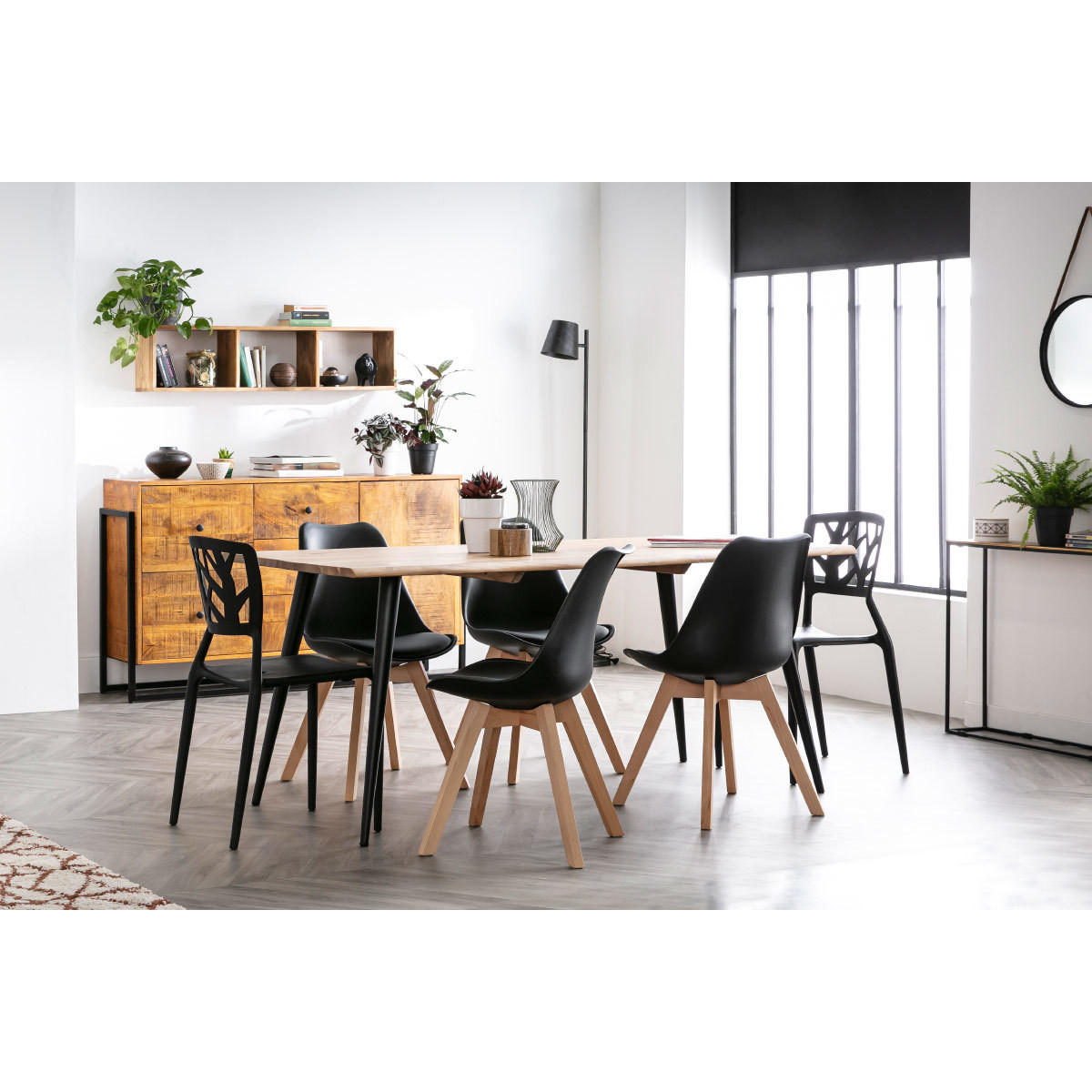 STUHL Holzbeine Schwarz 2er-Set PAULINE - Schwarz, Textil (55/83/48cm) - Miliboo
