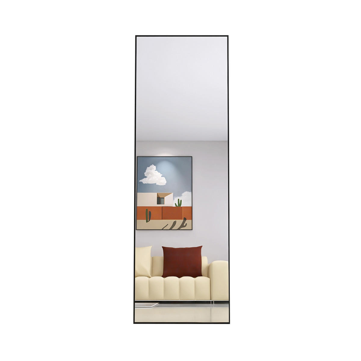 STANDSPIEGEL 1620 x 530 mm, full-length mirror, can be placed against a wall or hung, black, aluminum alloy frame - Schwarz, Glas (53/162/3cm) - WoodenAura