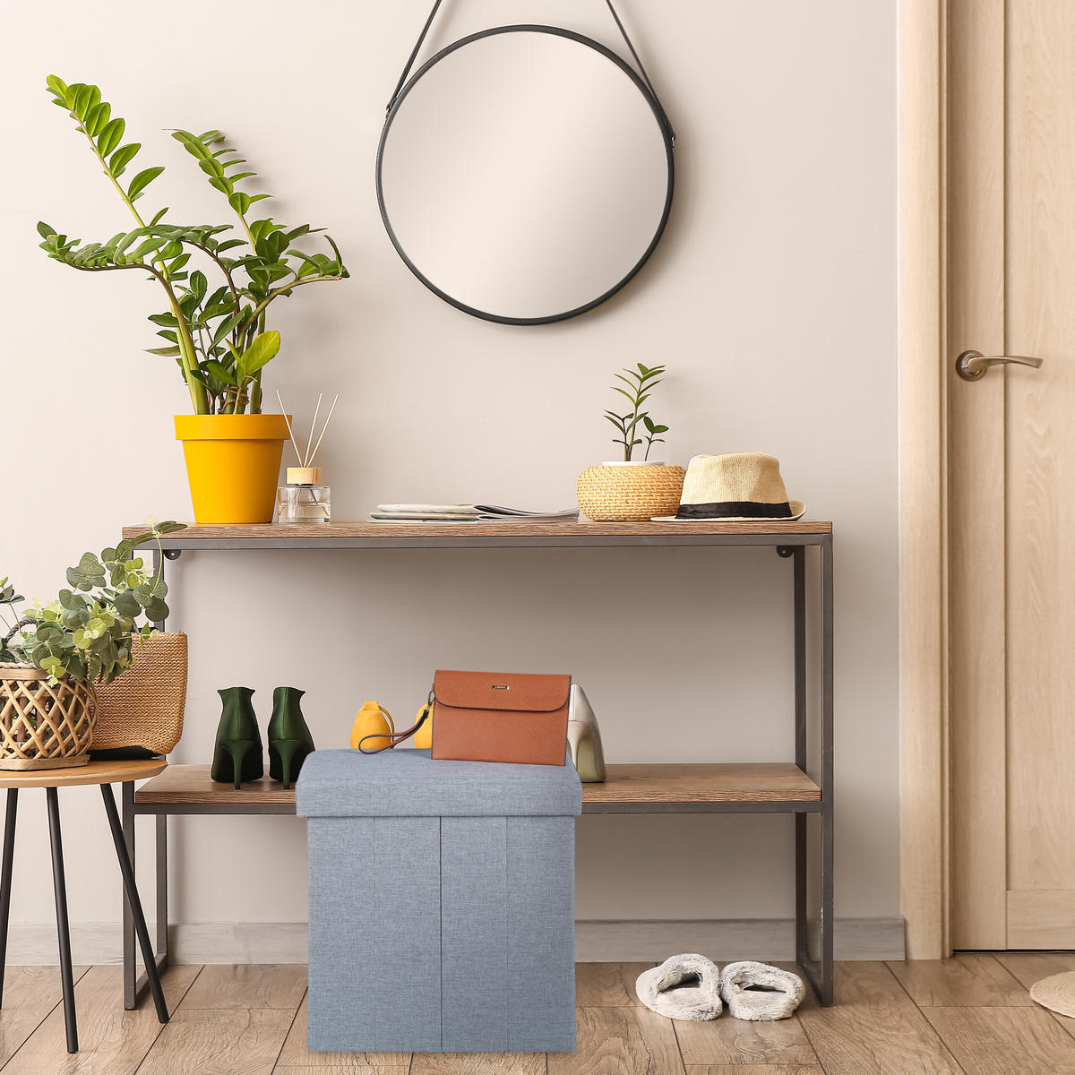 SITZHOCKER - Grau, Holzwerkstoff/Textil (48.5/49/27cm) - Relaxdays