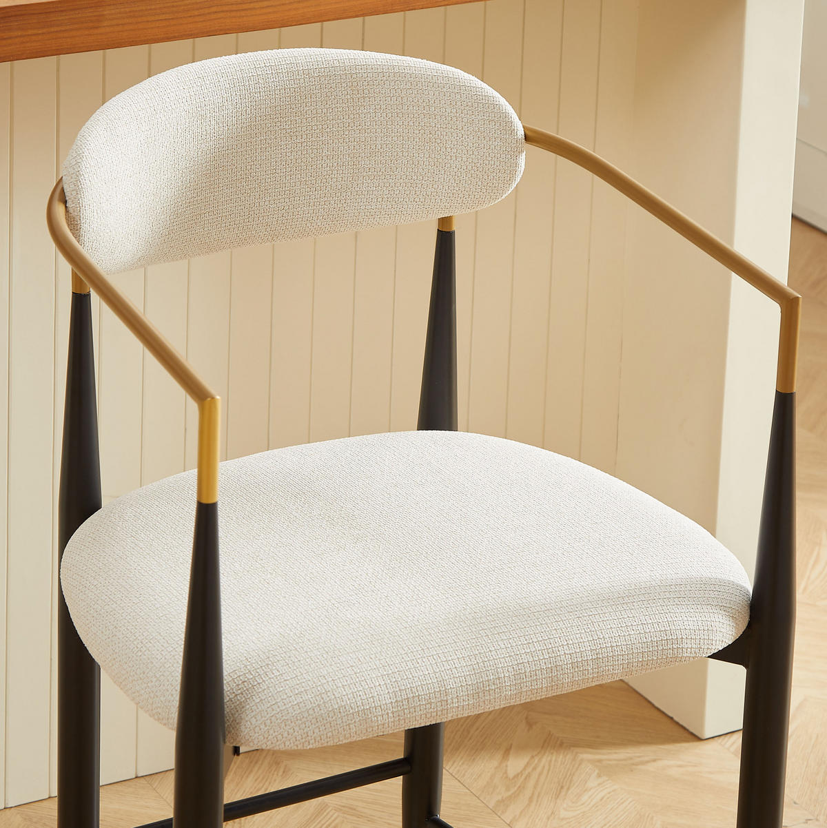 BARHOCKER mit Armlehnen 2er-Set Stoff Beige Schwarz-Gold - Schwarz, Metall (55/94/59cm) - Meubliv