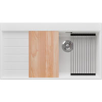 SPÜLBECKEN Sydney, 2-er set Weiß 90/50 cm 1 Becken + Ablauf-Set + Küchenzubehörset ab 60er Unterschrank - Chromfarben/Beige, Kunststoff (90/20/50cm) - Primagran