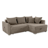ECKSOFA mit Schlaffunktion und Bettkasten, seitenverkehrt montierbar B236/T160/H81 cm, Liegefl. 142x202 cm, Cord Braun Taupe / 15208 - Taupe/Chromfarben, Kunststoff/Textil (236/160cm) - luma-home