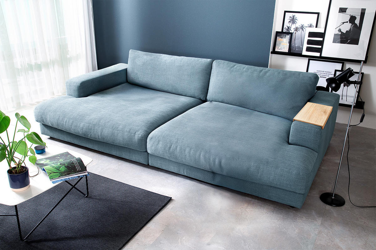 BIG SOFA MIT TABLETT MADELINE Petrol Webstoff - Petrol/Schwarz, Kunststoff/Textil (290/85/170cm) - KAWOLA
