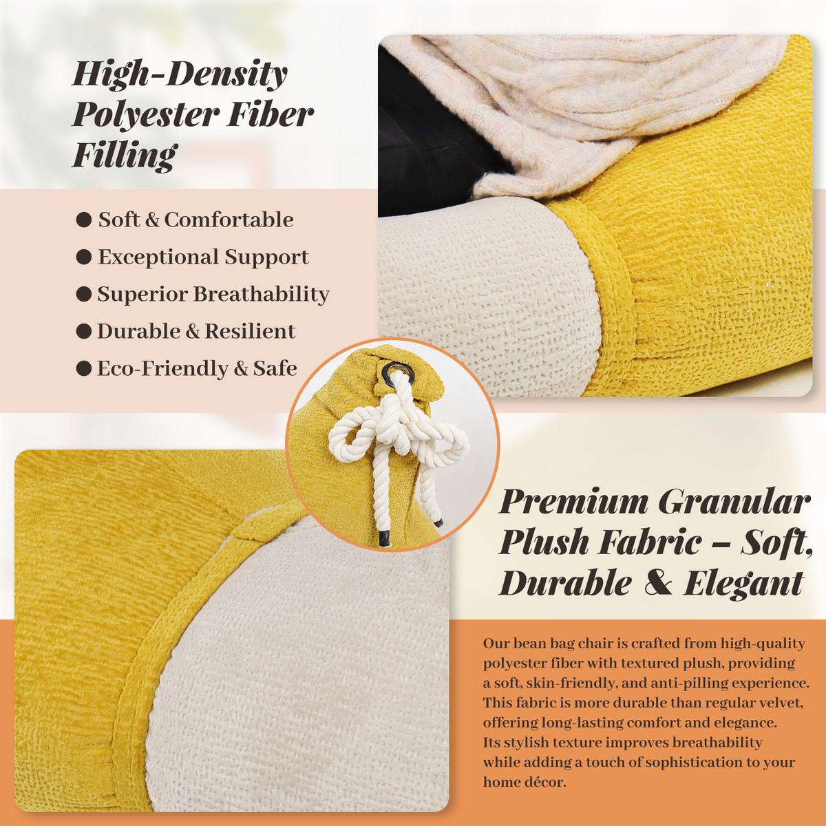 SITZSACK in Bananenbootform grobkörniges Vlies - Gelb/Grau, Textil (60/80/130cm) - Vercart