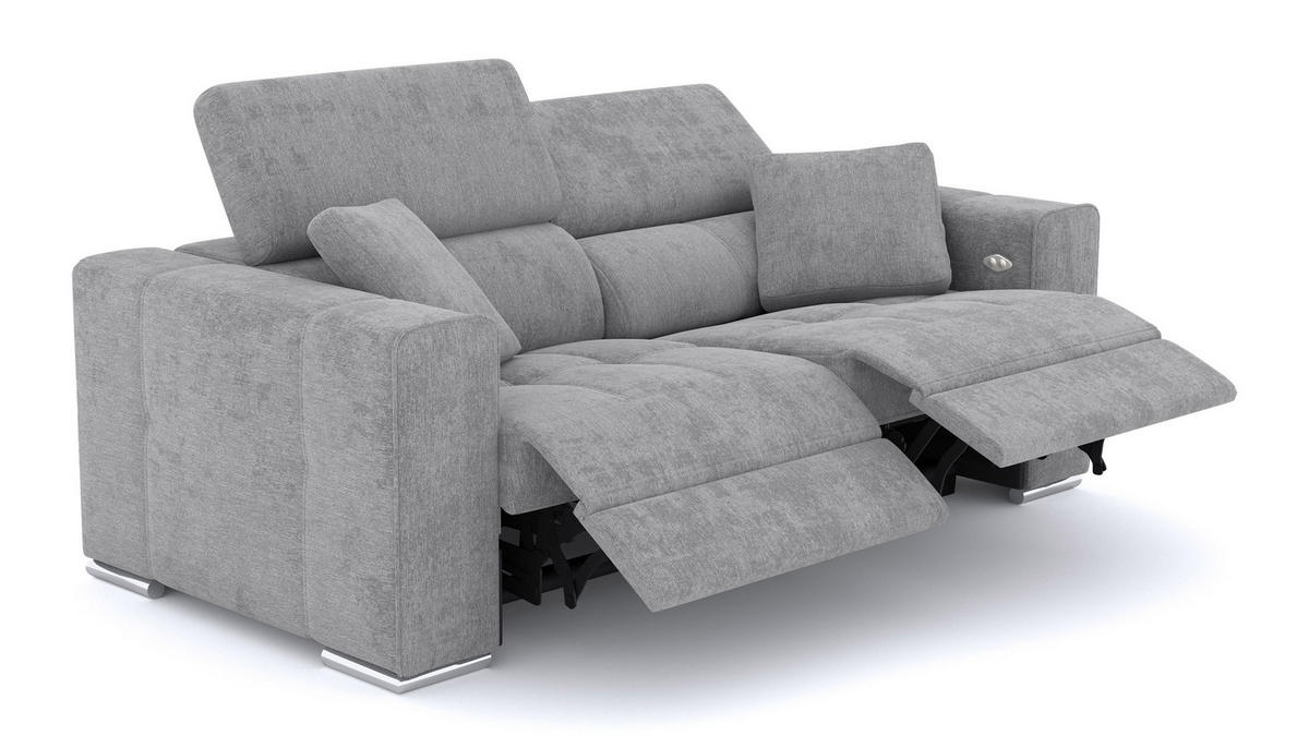 SOFA QUARTZ 3-Sitzer mit 2 Relaxfunktionen, grau - Silberfarben/Grau, Holzwerkstoff/Textil (204/80/102cm) - Courtois Laville