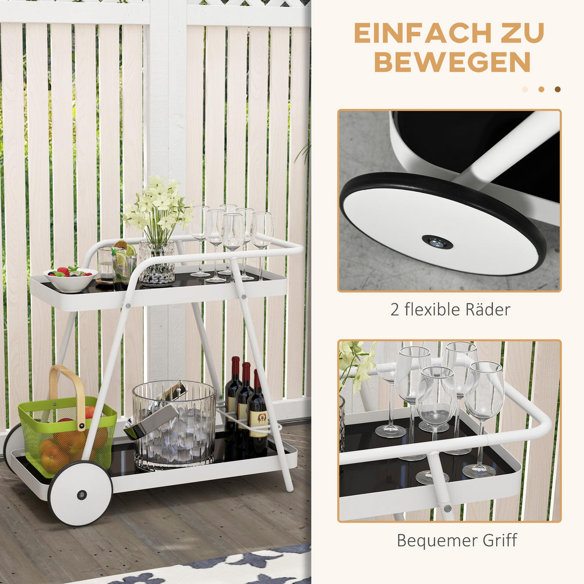 SERVIERWAGEN, Stahl und Gehärtetes Glas, Weiß+Schwarz, - Weiß, Metall (51/78/86.5cm) - Outsunny