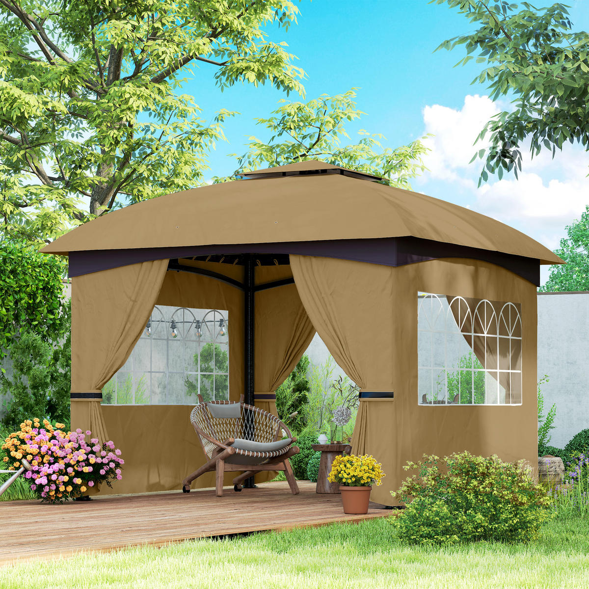PAVILLON 3,4 x 3,4 m - Beige, Metall (335/285/335cm) - Outsunny