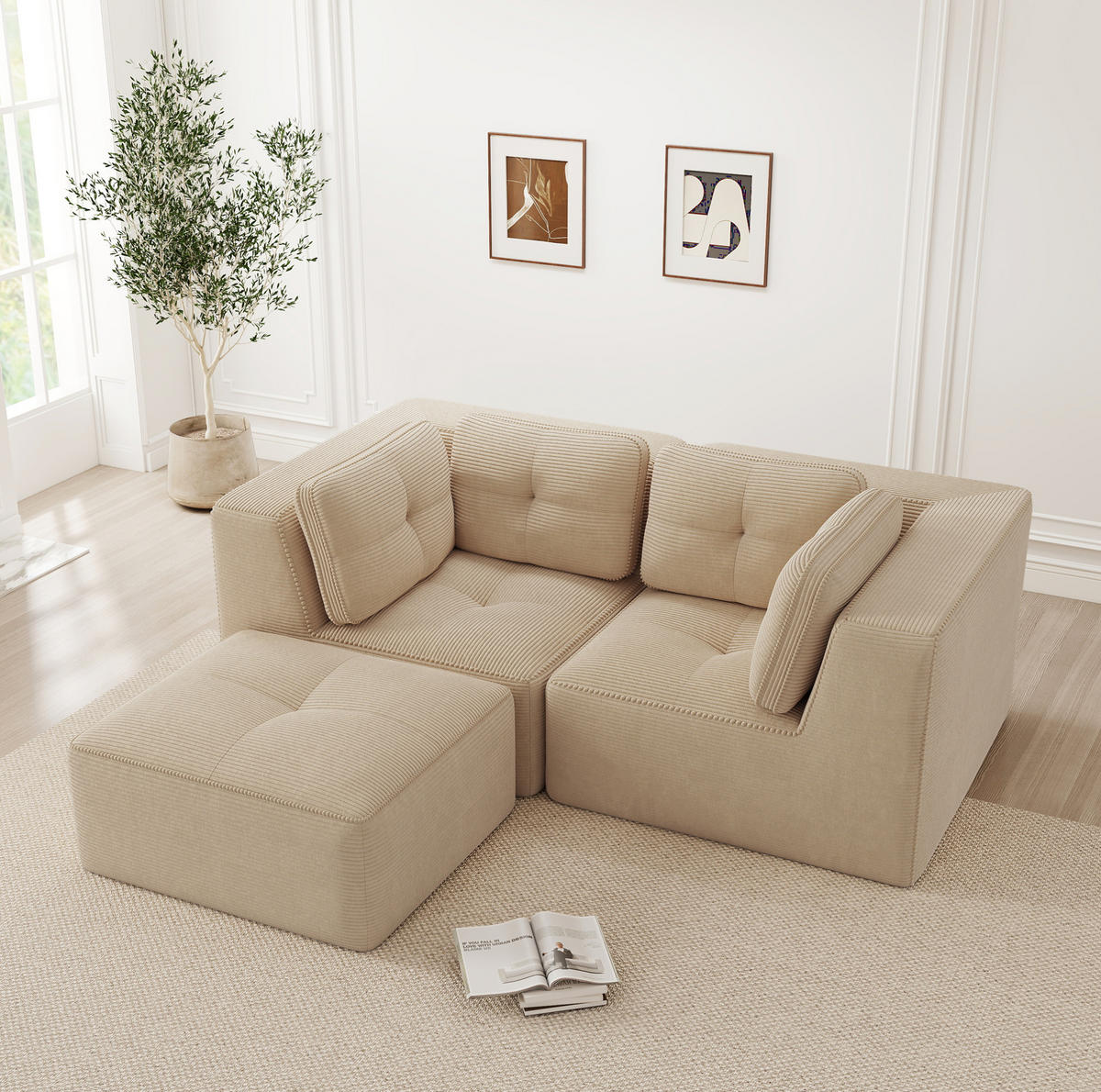 ECKSOFA 208/177/69 cm Beige aus Cord modular ohne Aufbau - Beige, Textil (177/208cm) - OKWISH