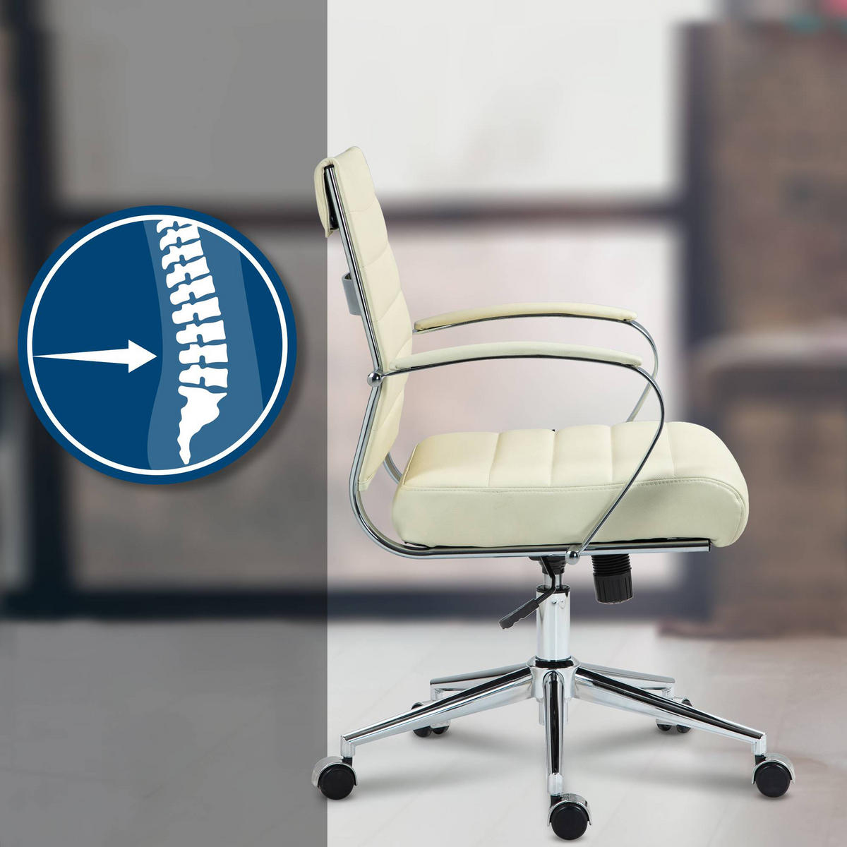 BÜROSTUHL Rynex Echtleder creme - Chromfarben/Creme, Leder/Metall (57/100/62cm) - TPFLiving