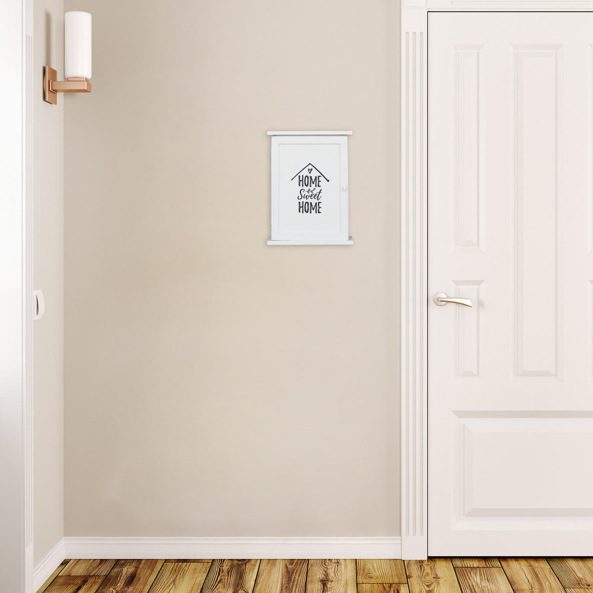 SKRINKA na kľúče - biela, kov/kompozitné drevo (22/29/8cm) - Relaxdays