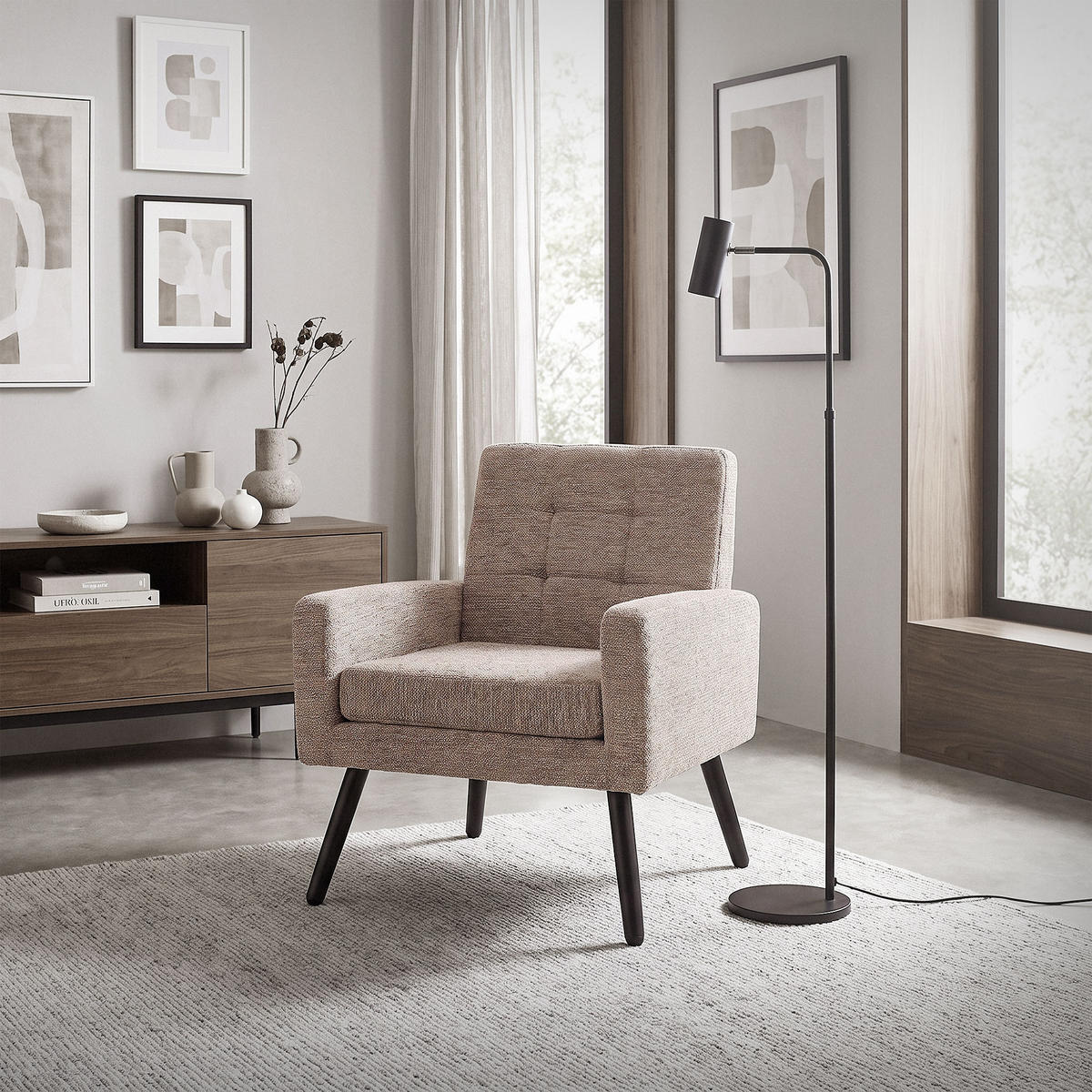 SESSEL mit Stahlbeinen und Webstruktur Relaxsessel 66,5x80x63,5 cm Braun - Schwarz/Braun, Textil/Metall (66.5/80/63.5cm) - ML-DESIGN