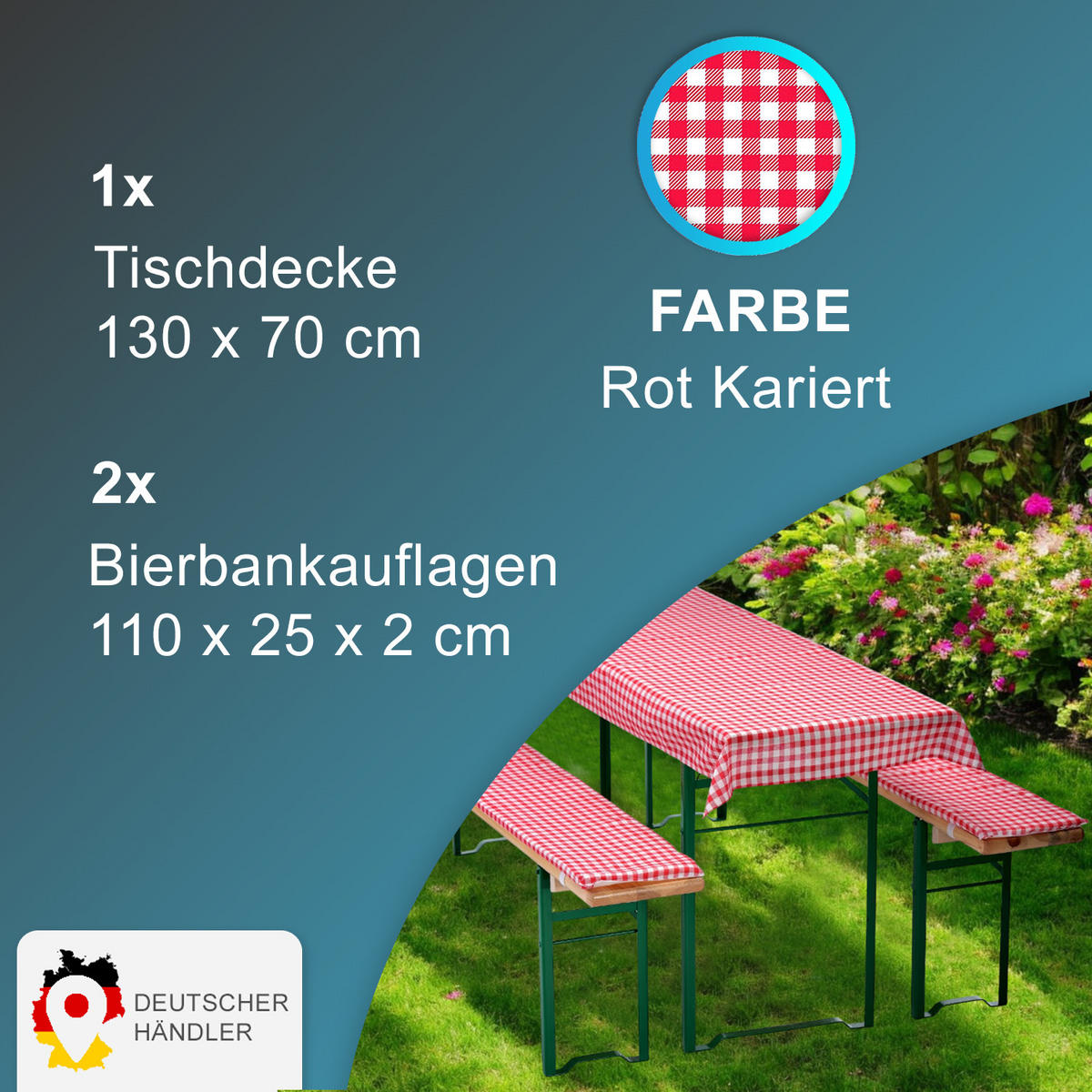 BIERBANKAUFLAGEN Set 130x70 cm Rot Kariert - Rot, Textil (70/130cm) - NYVI