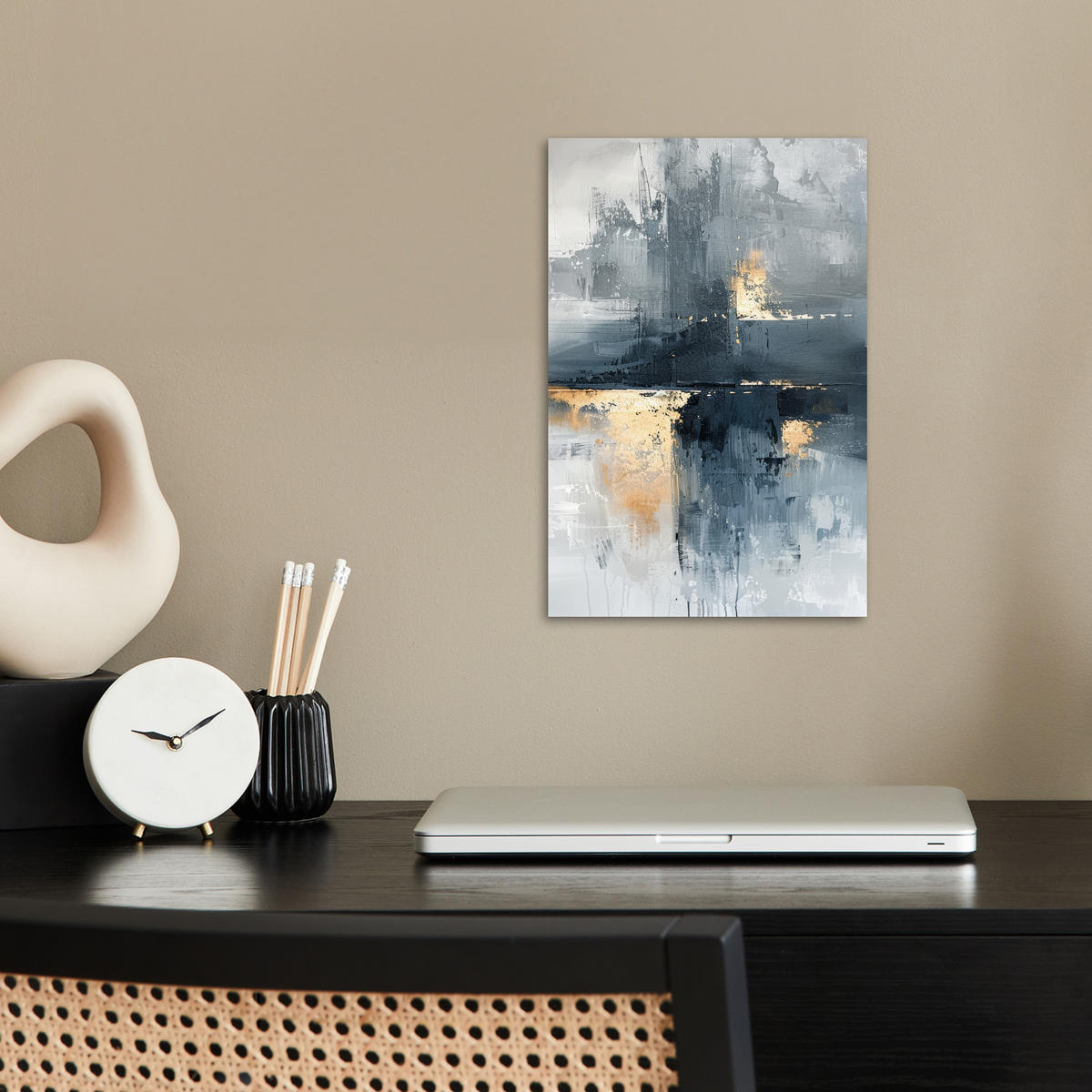 POSTER Kunst - Grau - Gold - Abstrakt 20x30 cm - Dunkelgrau, Papier (20/30/0.1cm) - MuchoWow