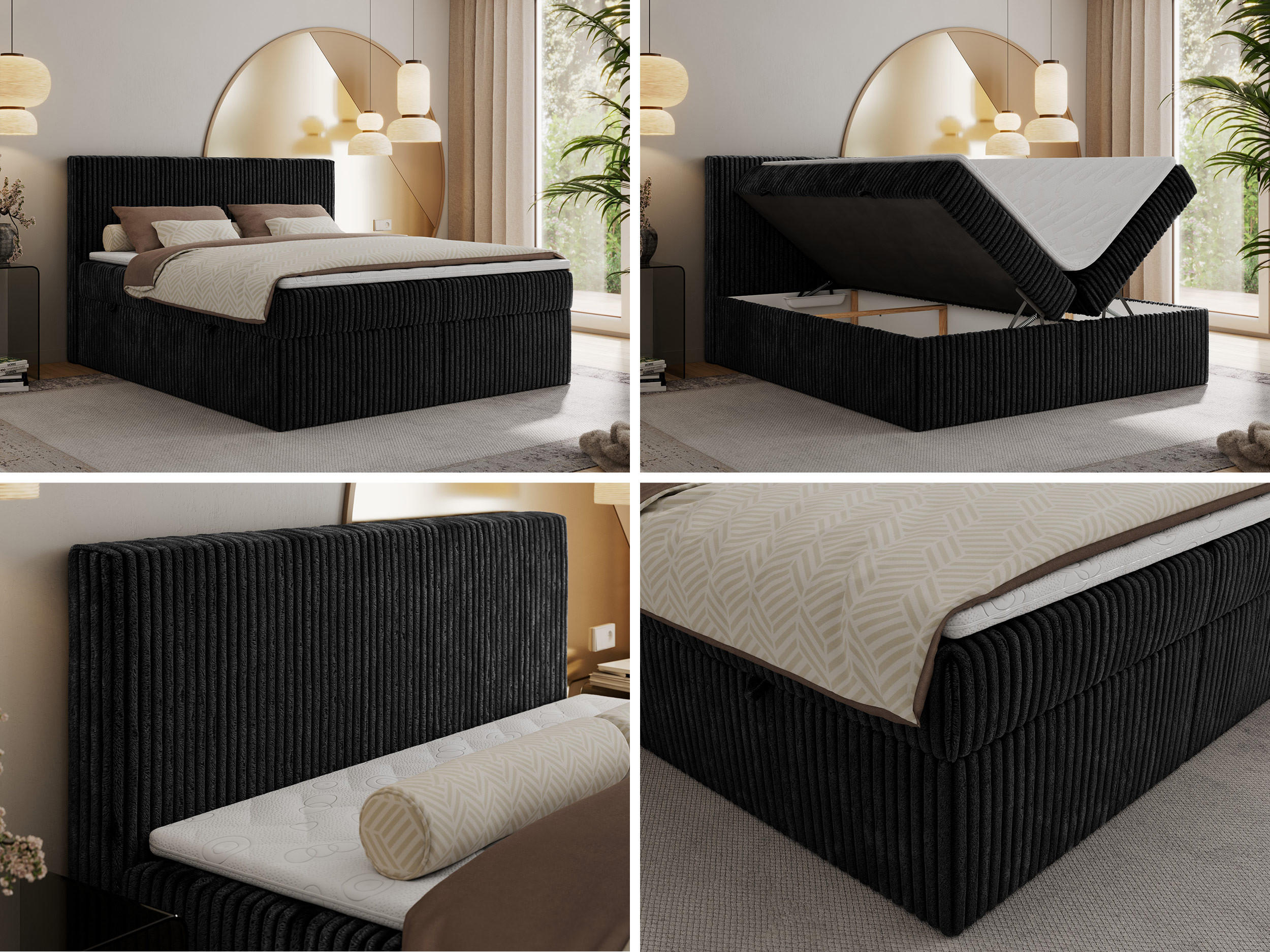 Thumbnail - MKS Boxbett, Schwarz, Textil, 2-Sitzer, H3, Rechteckig, 140x200 cm, Oeko-Tex®, Schlafzimmer, Betten, Boxspringbetten