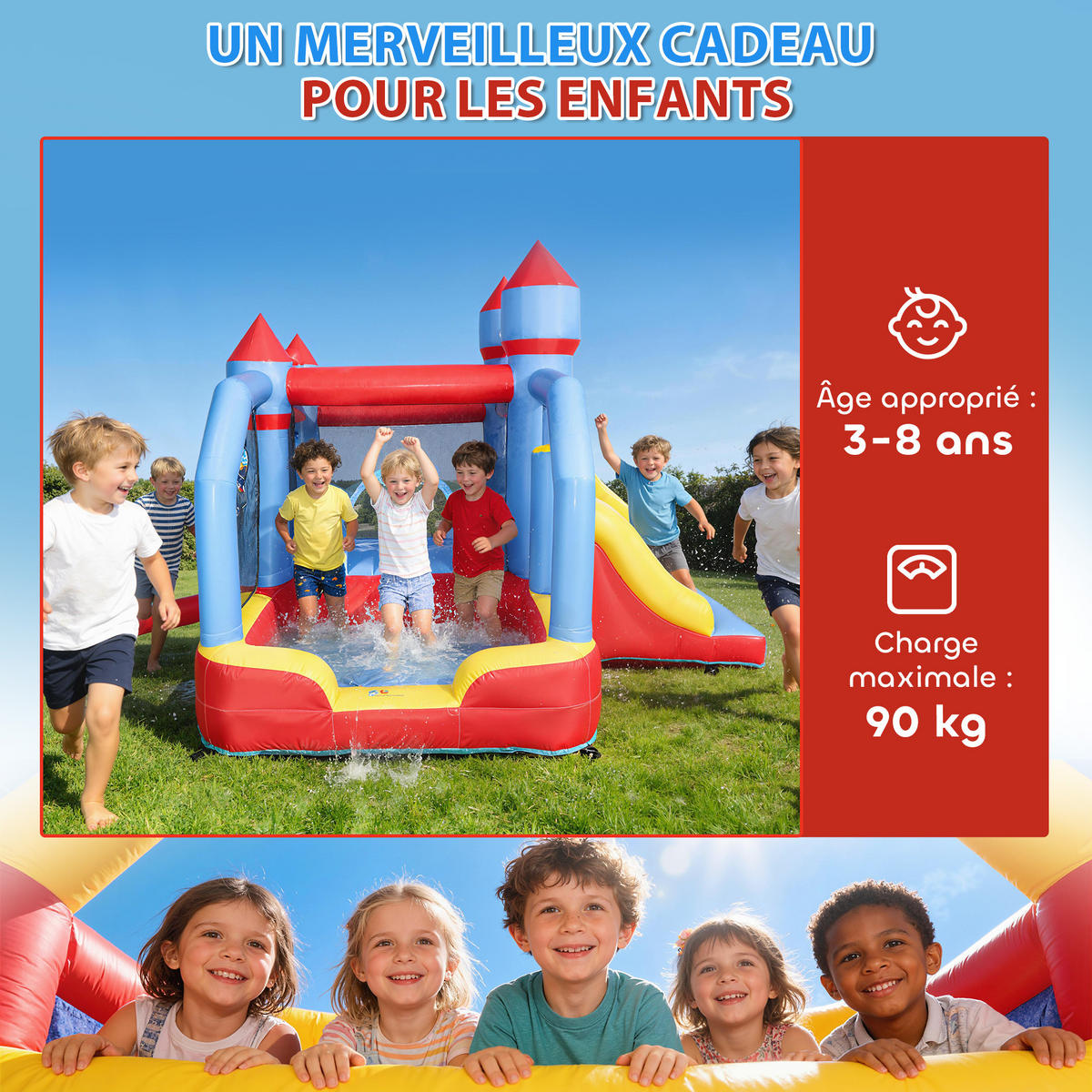 HÜPFBURG DE-18569 5-in-1 mit Wasserspielzeug & Trampolin Bunt - Multicolor, Kunststoff (277/270/215cm) - ComfortXL