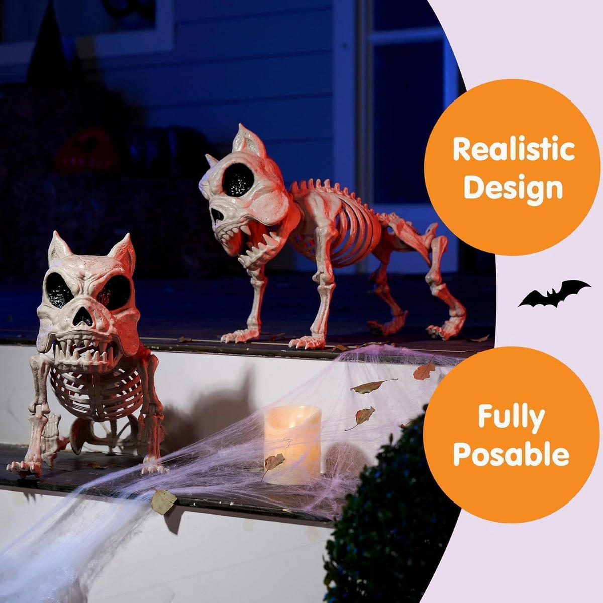 SKELETT Hund 2-teiliges Set 30,5 cm Halloween Dekoration bewegliche Gelenke Kunststoff Allwetter - Weiß, Kunststoff (28/18.5/32.5cm)