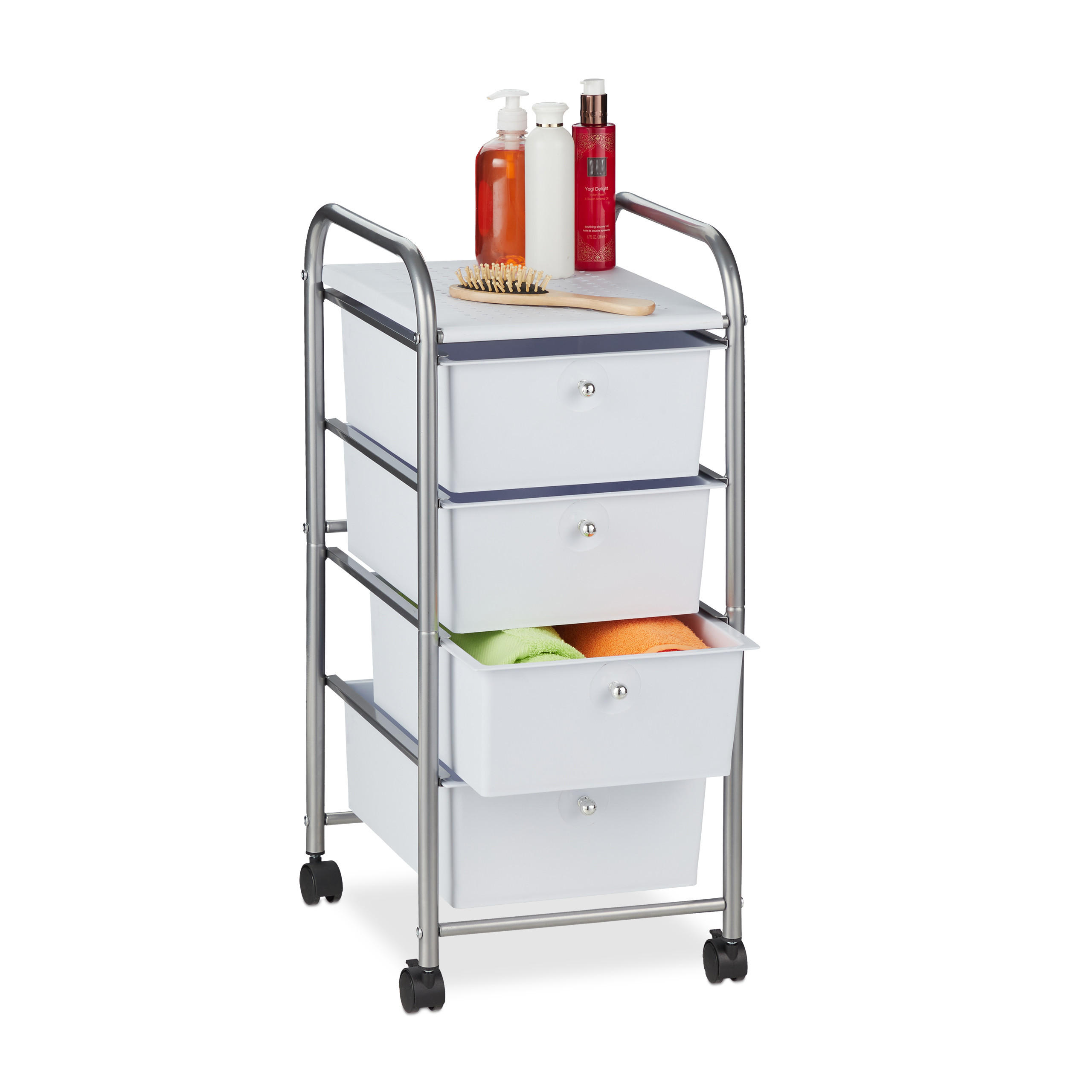 BADROLLWAGEN - Weiß, Kunststoff/Metall (33/74/39cm) - Relaxdays
