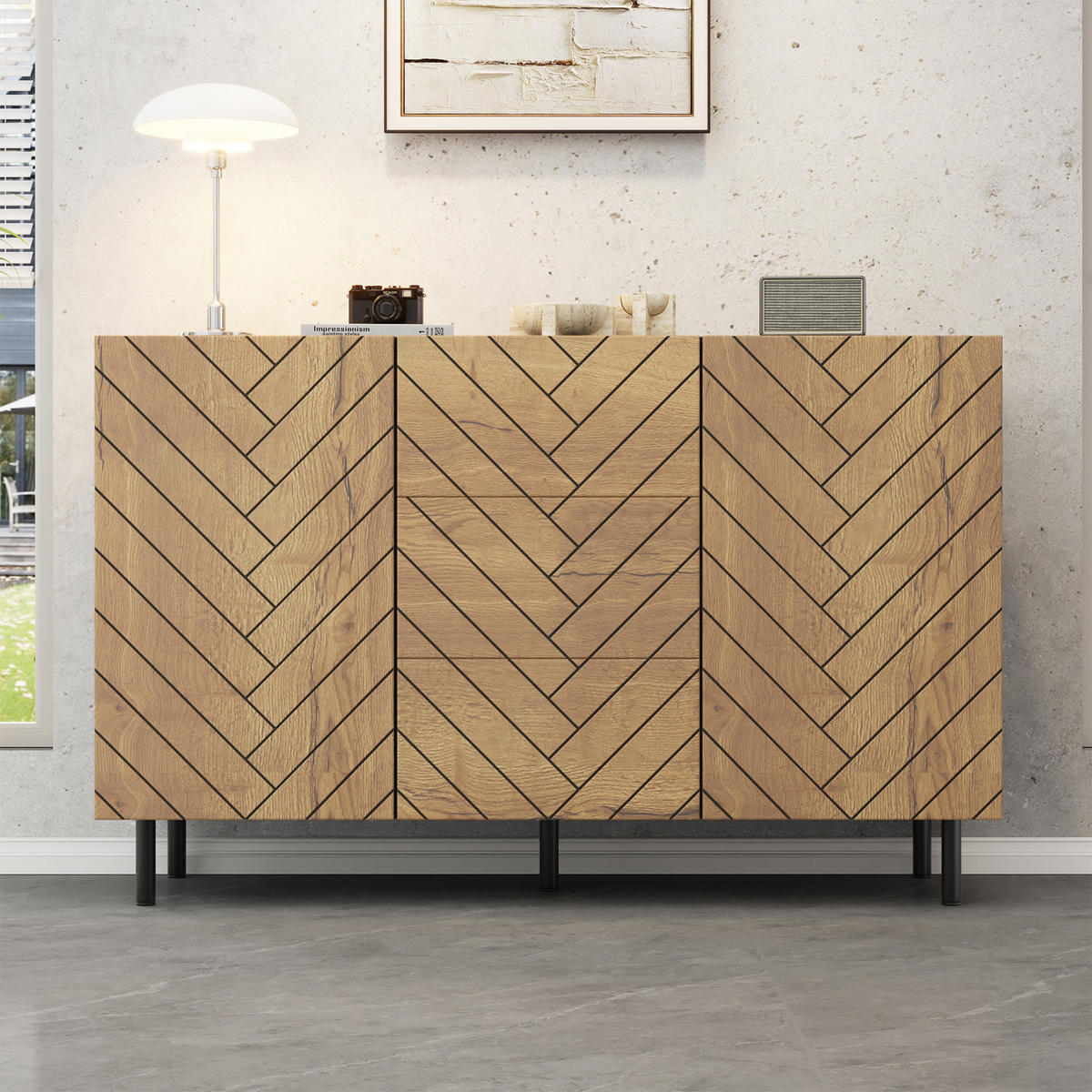 SIDEBOARD Schwarz und Holzfarben 120/40/76 cm - Naturfarben, Holzwerkstoff (120/76/40cm) - PANGIVO
