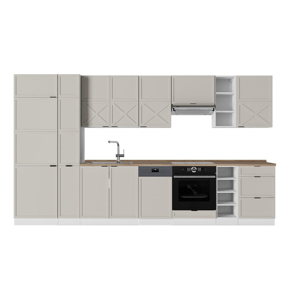 KUHINJSKI BLOK Fame-Line Siva/bež/bela 355 cm , DP Hrast - siva/bela, leseni material (355/206.8/60cm) - Vicco